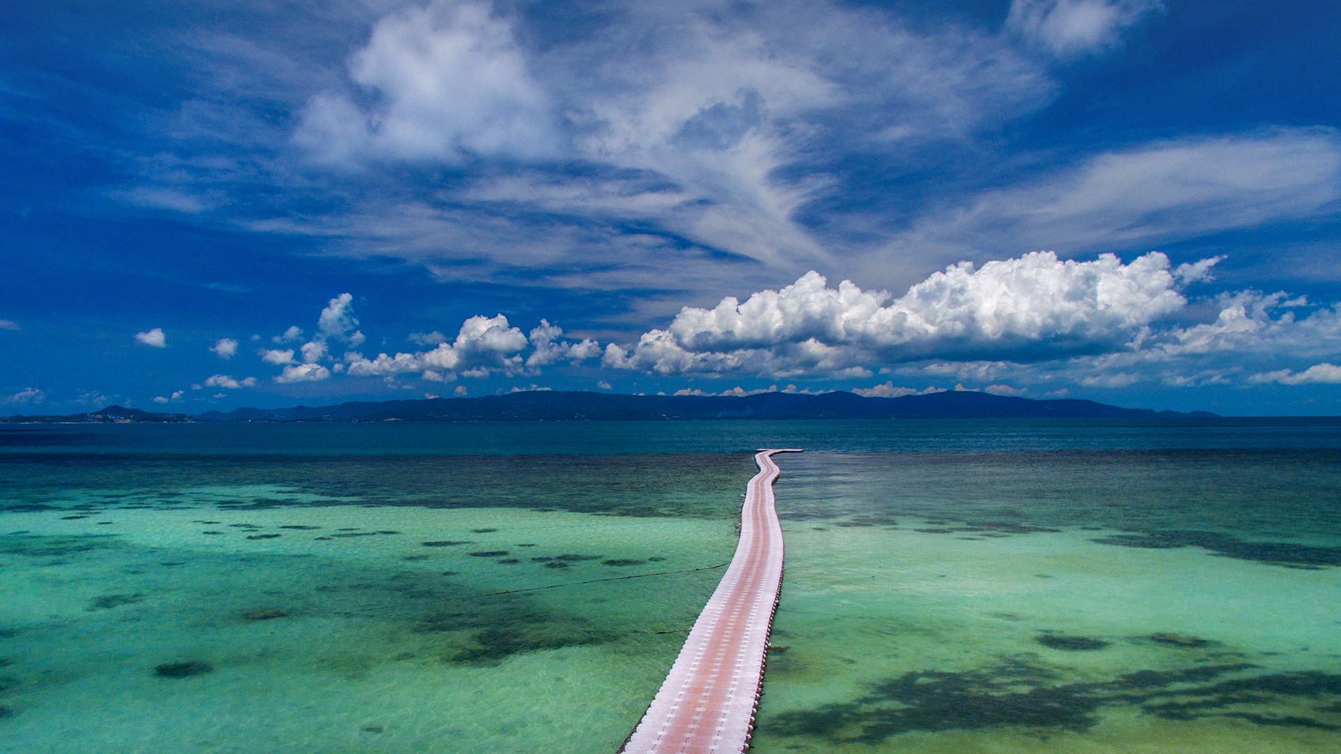 Nature Landscape Water Coral Reef Clouds Mountains Water Ripples Sky Floating Bridge Thailand 1920x1080