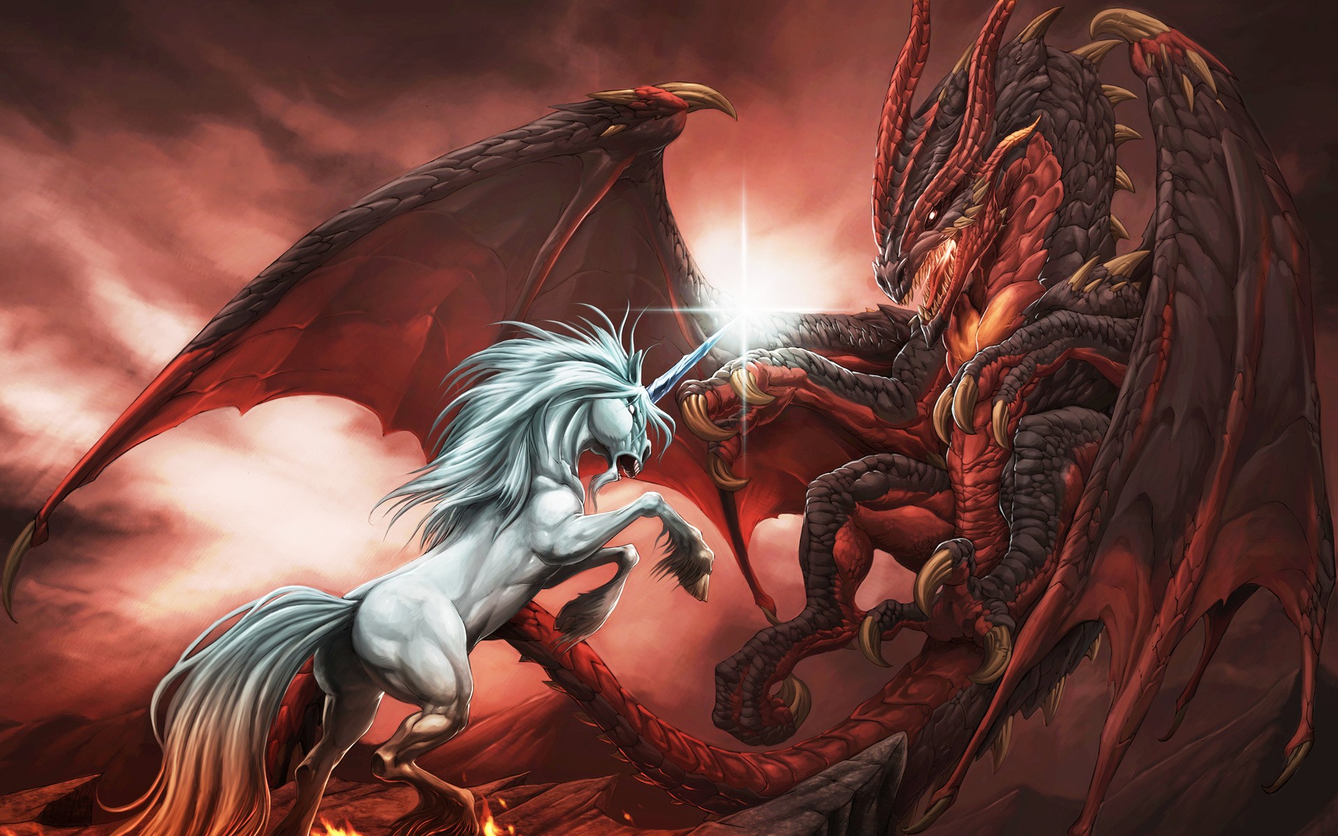 Unicorns Dragon Fantasy Art 1920x1200