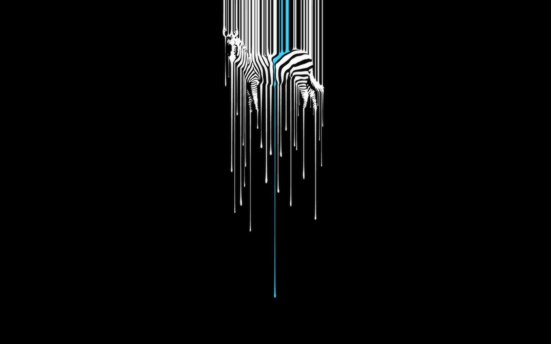 Zebras Animals Black Digital Art Simple Dripping Paint Barcode Black Background Cyan White 1920x1200
