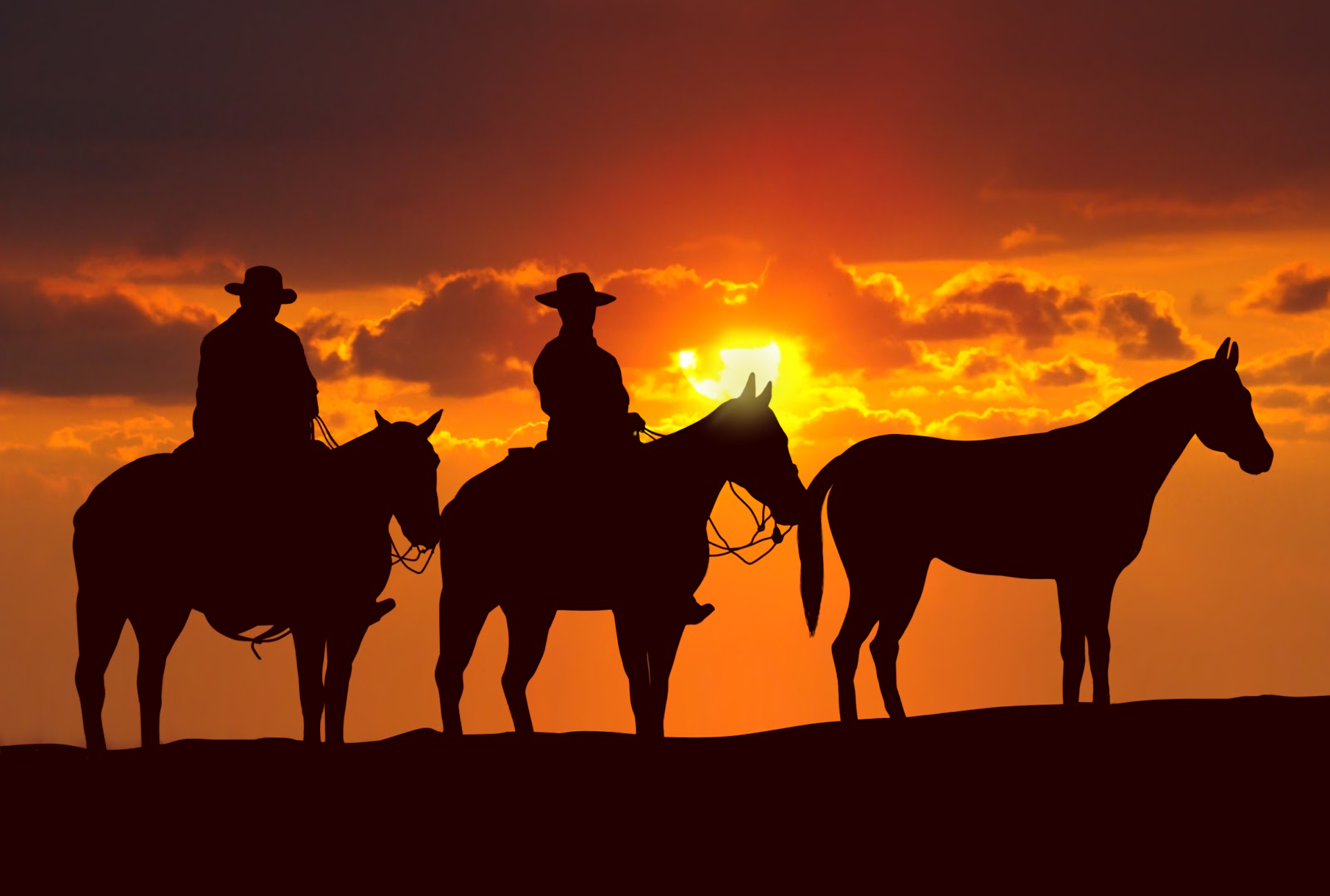 Silhouette Cowboy Man Horse Sunset 1920x1294