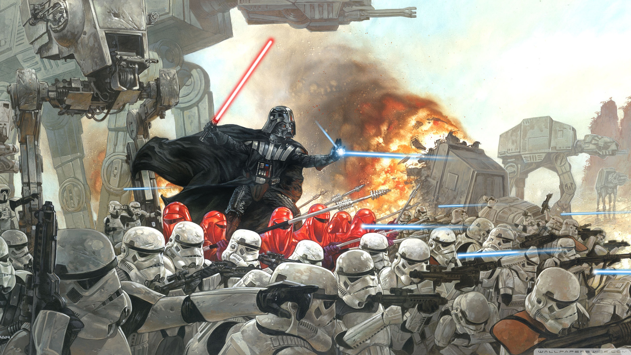 Star Wars Galactic Empire Darth Vader Storm Troopers AT ST Walker AT ST AT AT AT AT Walker Imperial  2560x1440