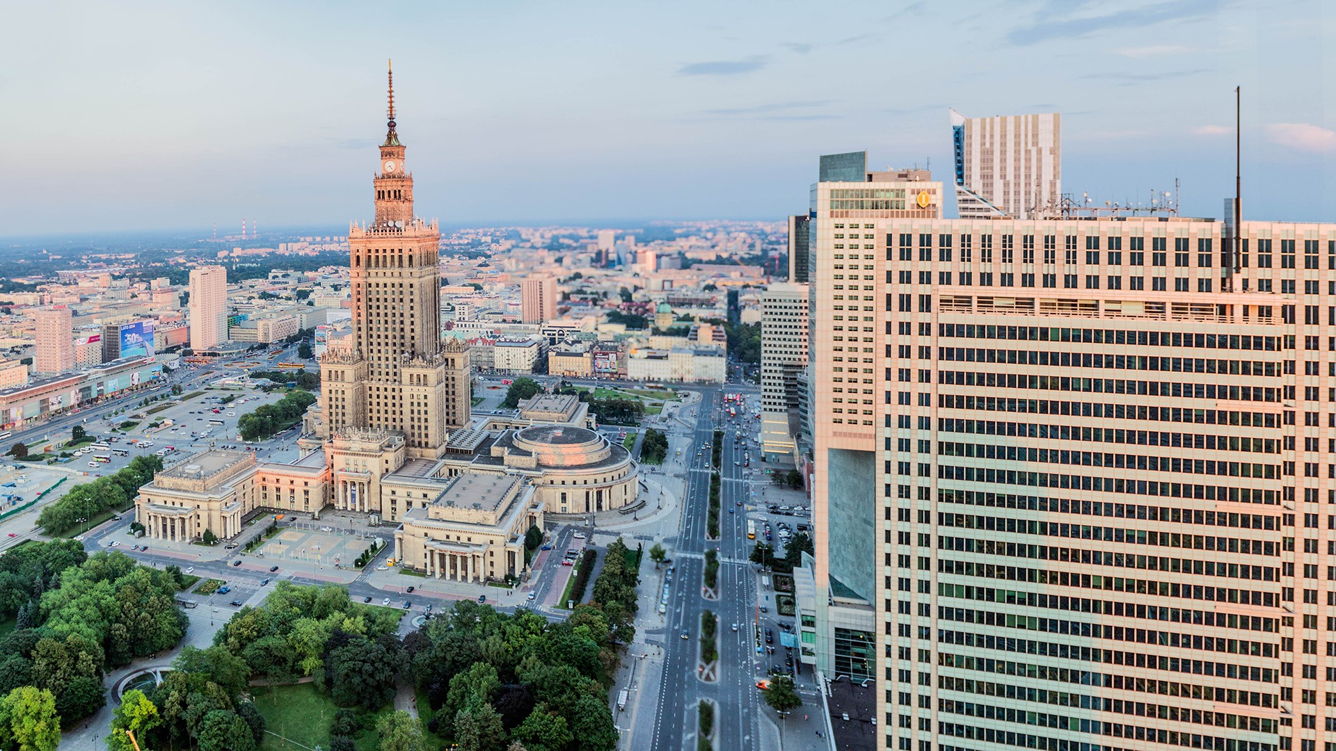 Poland Warsaw Skyscraper Cityscape Palace Of Culture And Science Capital Polish 1920x1080