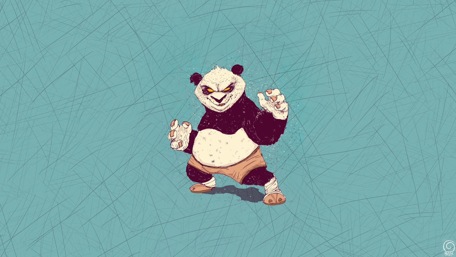Bogdan Timchenko Artwork Kung Fu Panda Cyan Cyan Background 1920x1080