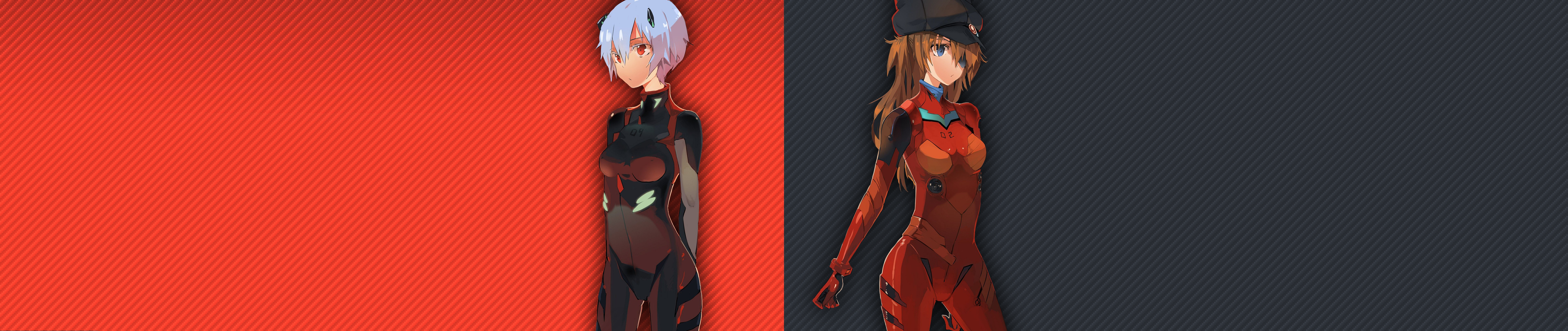 Ayanami Rei Neon Genesis Evangelion Red Gray Carbon Fiber Asuka Langley Soryu Collage Anime Girls As 5120x1080