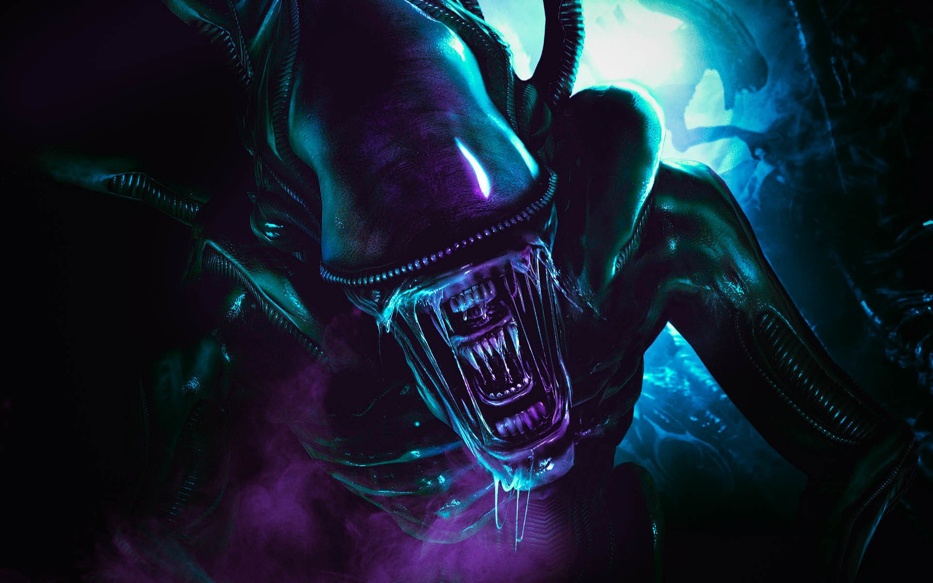 Aliens Alien Vs Predator Xenomorph Creature Horror Science Fiction Purple Cyan Dark 1920x1200