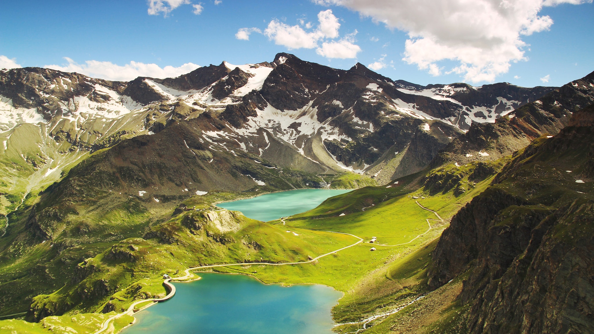 Mountains Lake Italy Landscape Nature Peacefull Sky Summer Sun Green 2048x1152