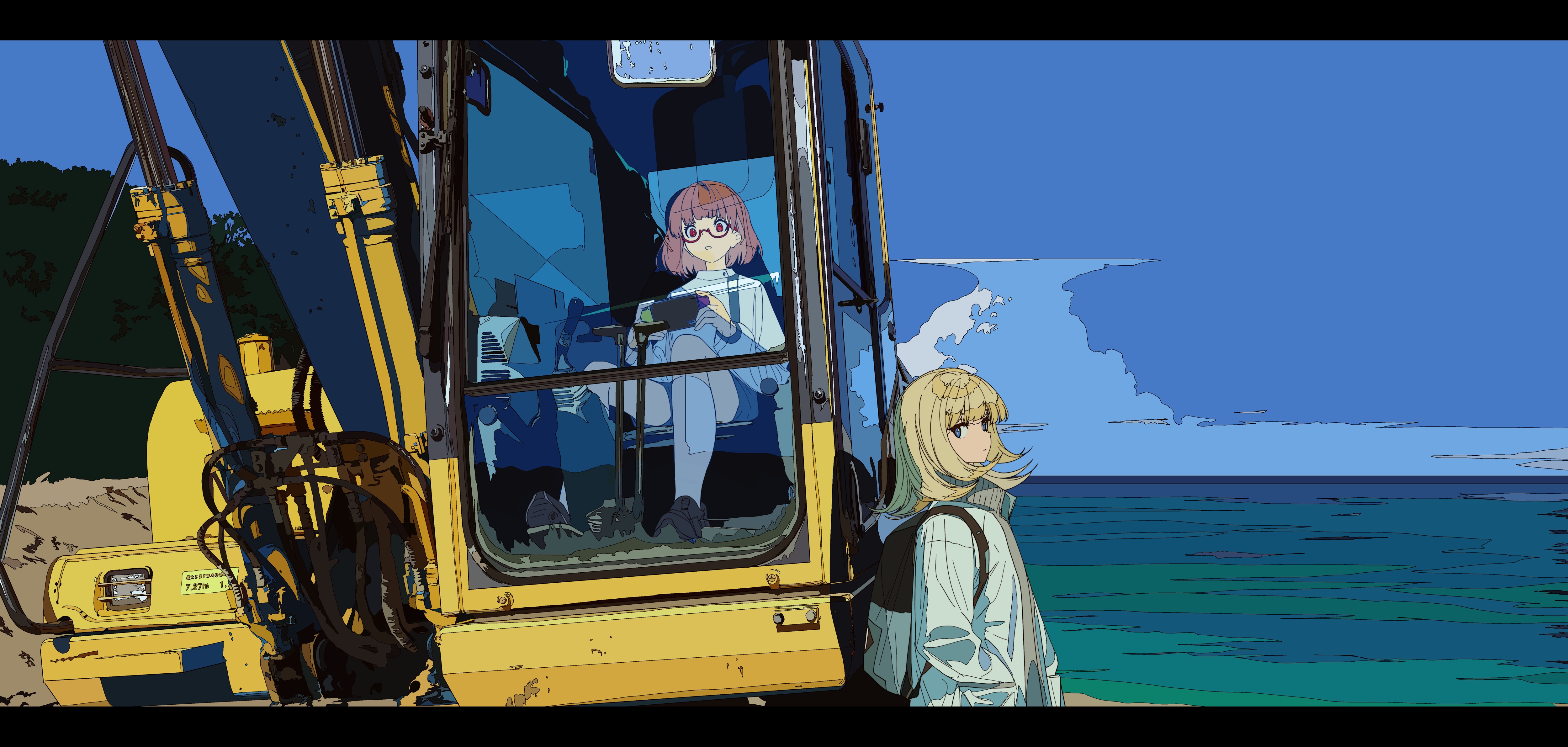 Construction Vehicles Anime Girls Heavy Equipment 5000x2382