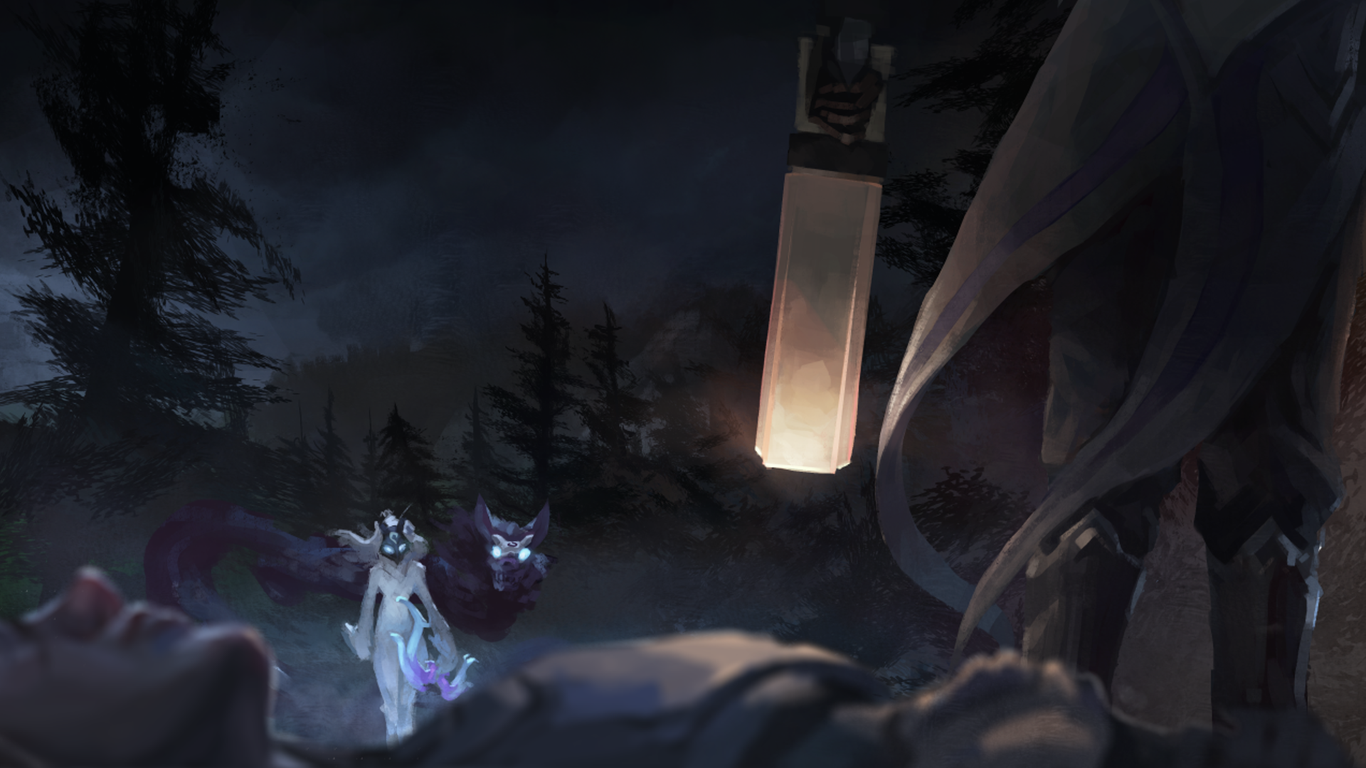 League Of Legends Kindred Kindred League Of Legends Lamb Wolf Gun Bow Forest Lucian Lucian League Of 1920x1080