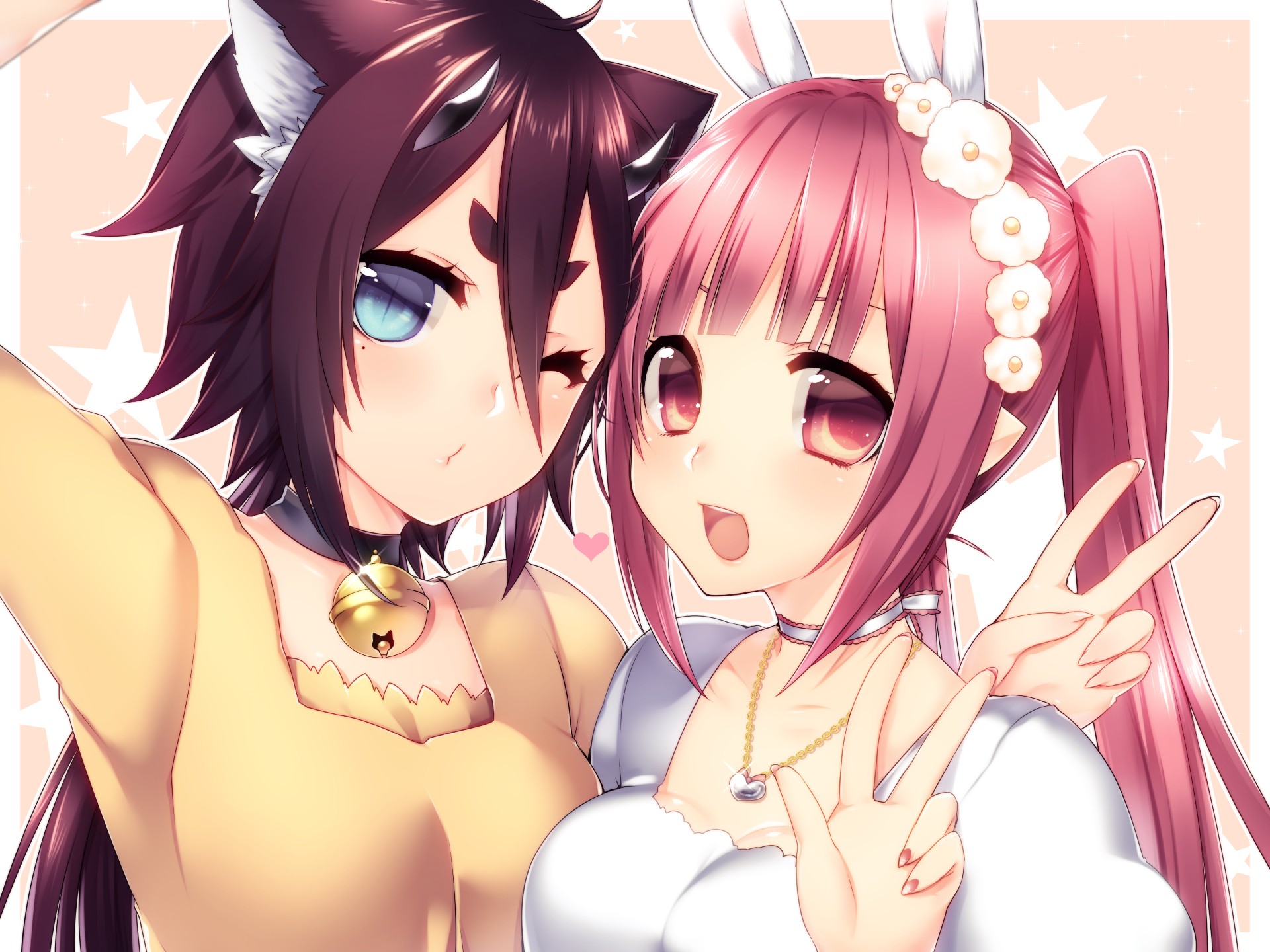 Anime Anime Girls Phantasy Star Online 2 Animal Ears Bunny Ears Horns Nekomimi Short Hair Long Hair  1920x1440