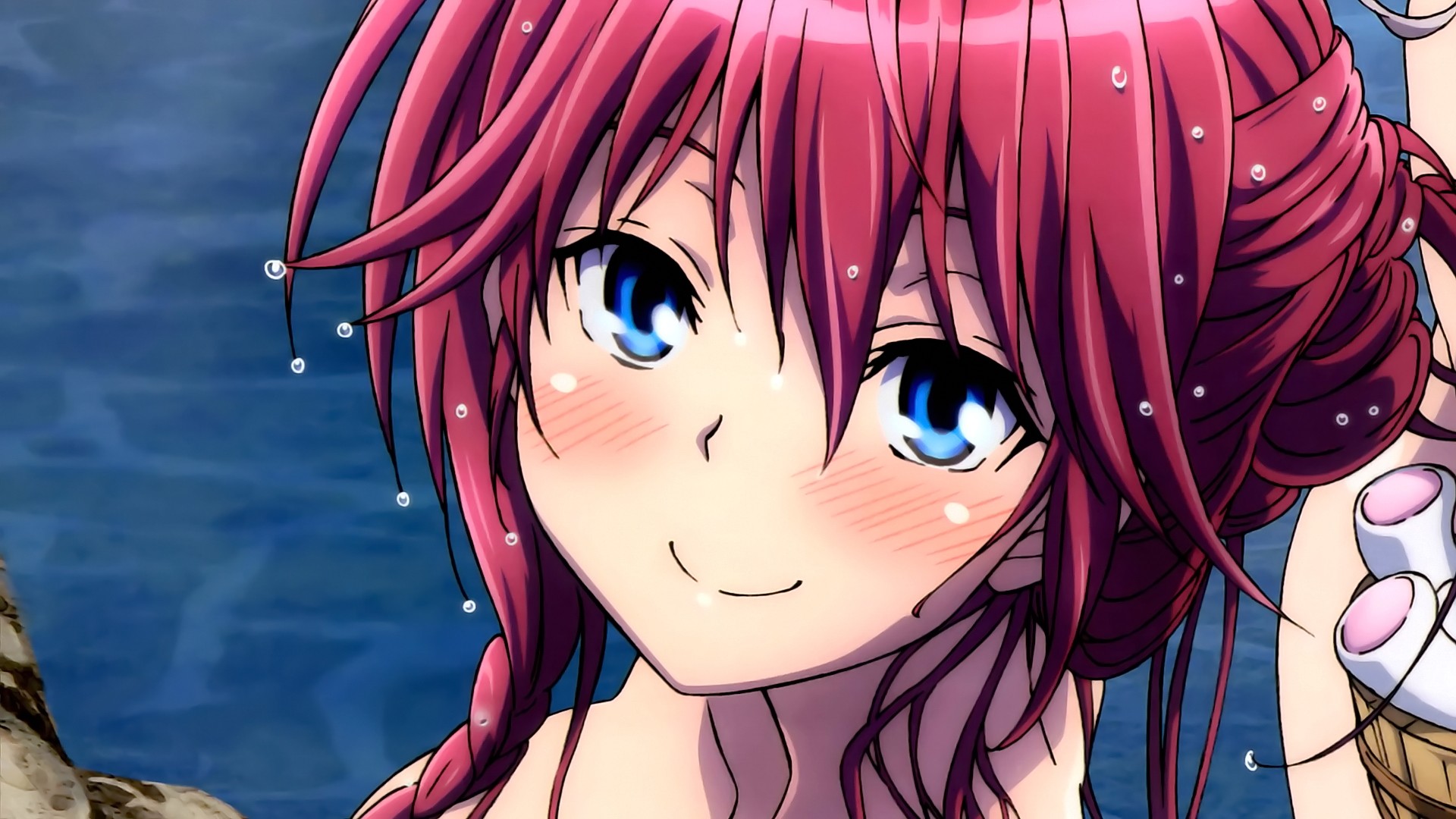Anime Anime Girls Trinity Seven Asami Lilith Smiling Blue Eyes Pink Hair Long Hair Water 1920x1080