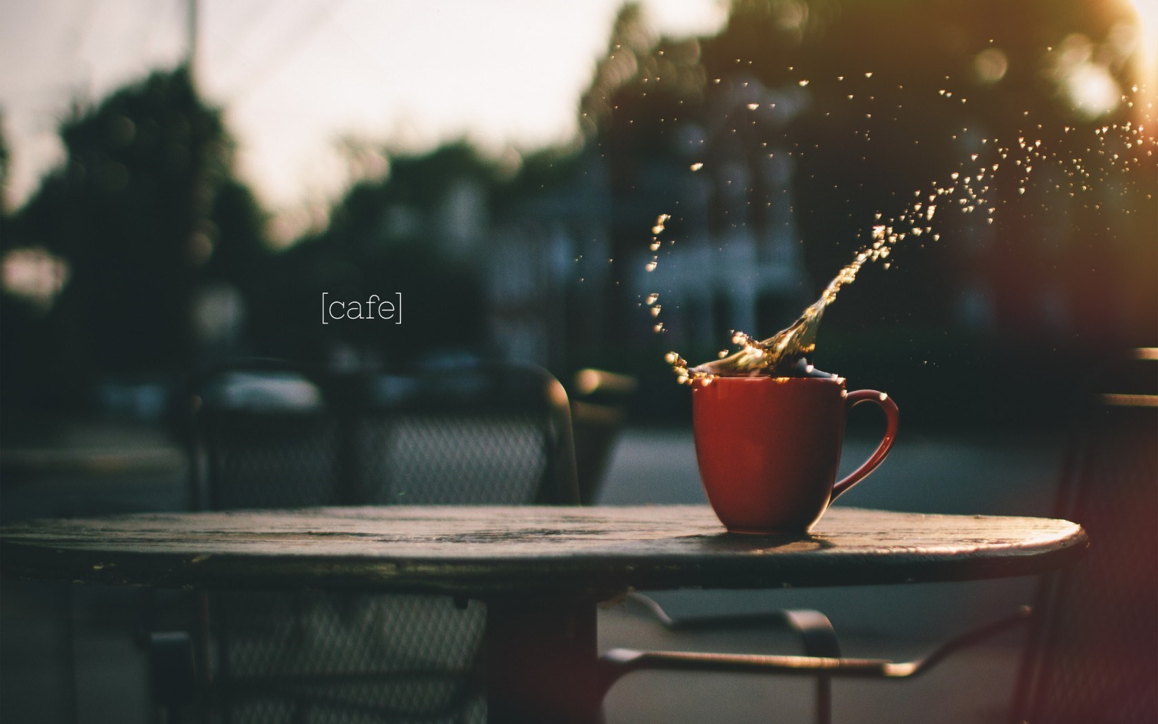 Coffee Mugs Table House Chair Bokeh Trees Lens Flare Water Drops 1680x1050