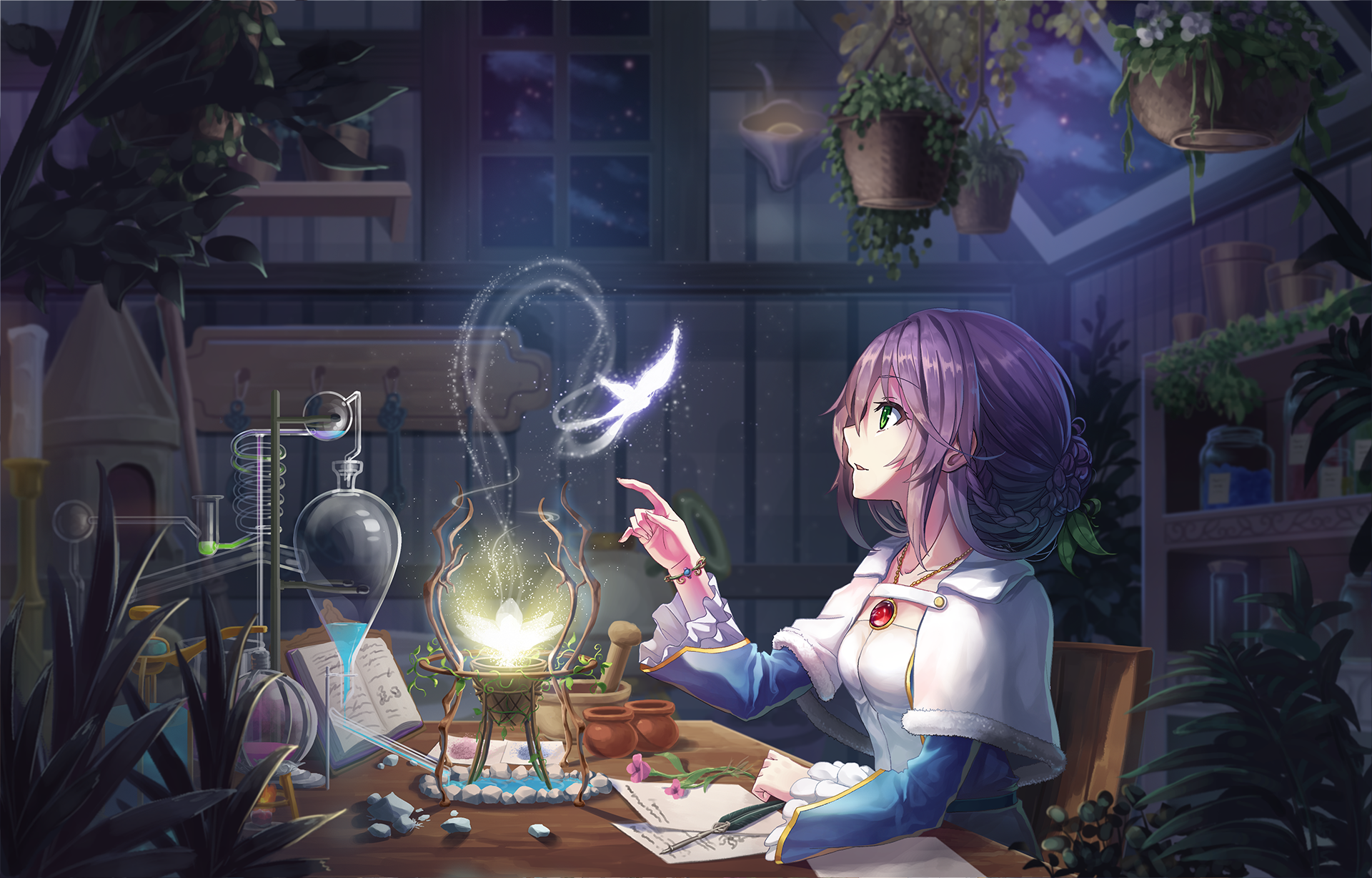 Alchemy Anime Girls Artwork Digital Art Illustration 2D Fantasy Art Plants Vases Laboratories Profil 1920x1228