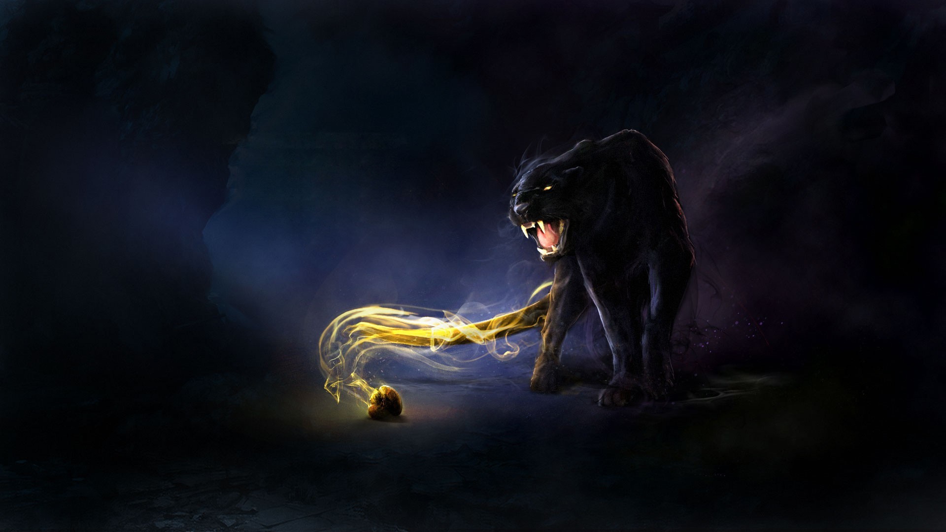 Pumas Cats Animals Nature Black Black Panther Artwork Animals Artwork Fantasy Art Dark Teeth 1920x1080