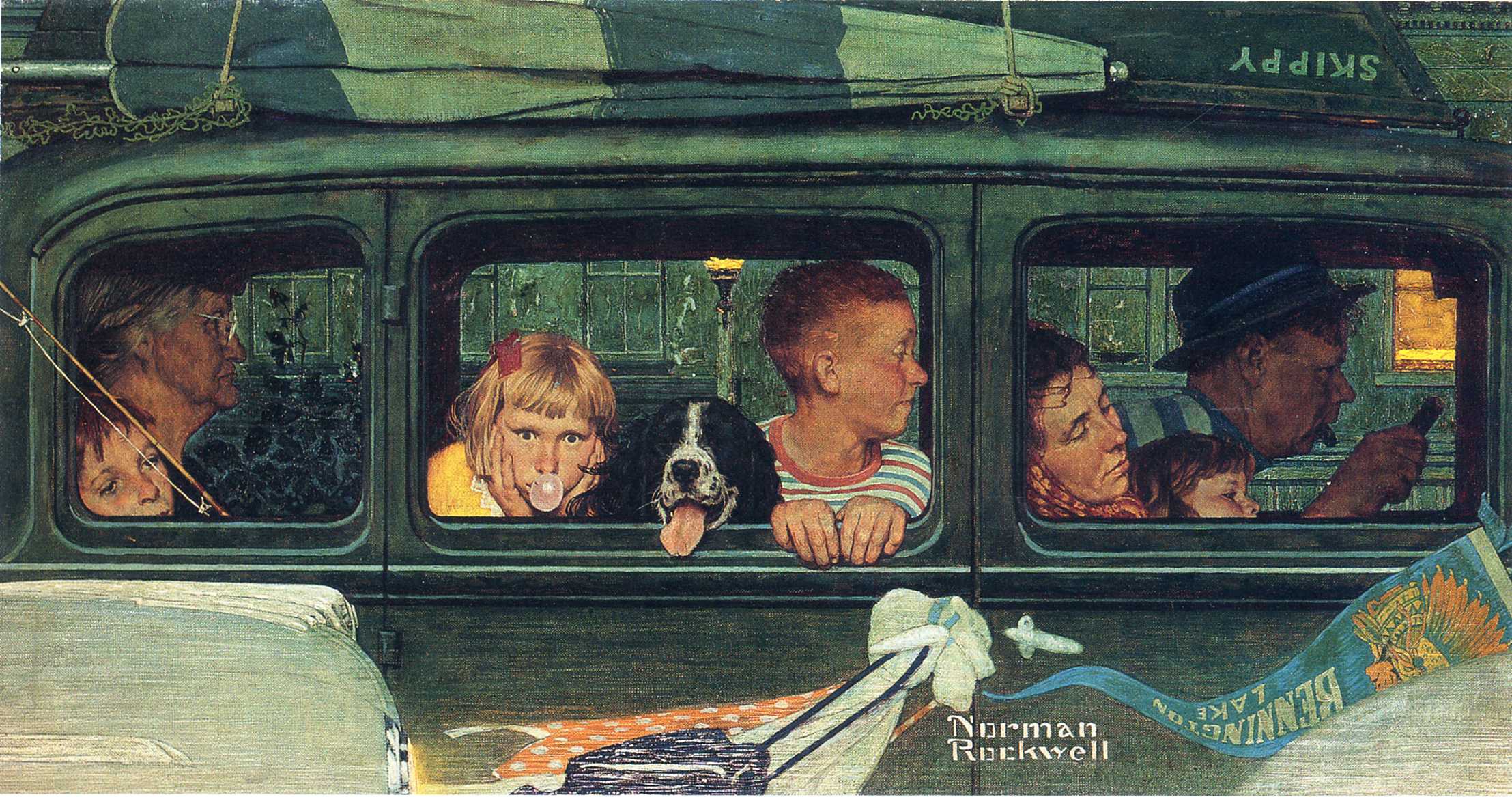 Artwork Car Vehicle Norman Rockwell Driving Family 2215x1167