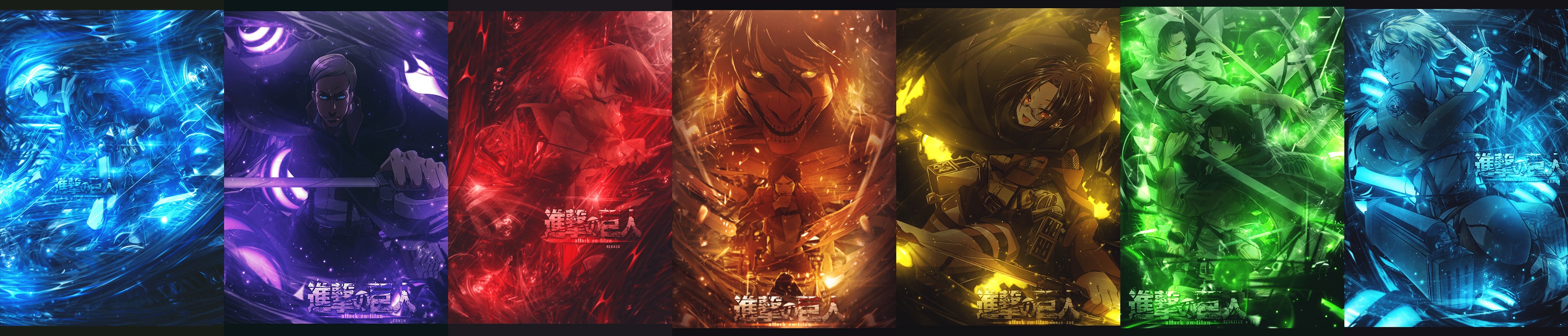 Shingeki No Kyojin Eren Jeager Mikasa Ackerman Armin Arlert Erwin Smith Hanji Zoe Levi Rivaille Anni 3730x800