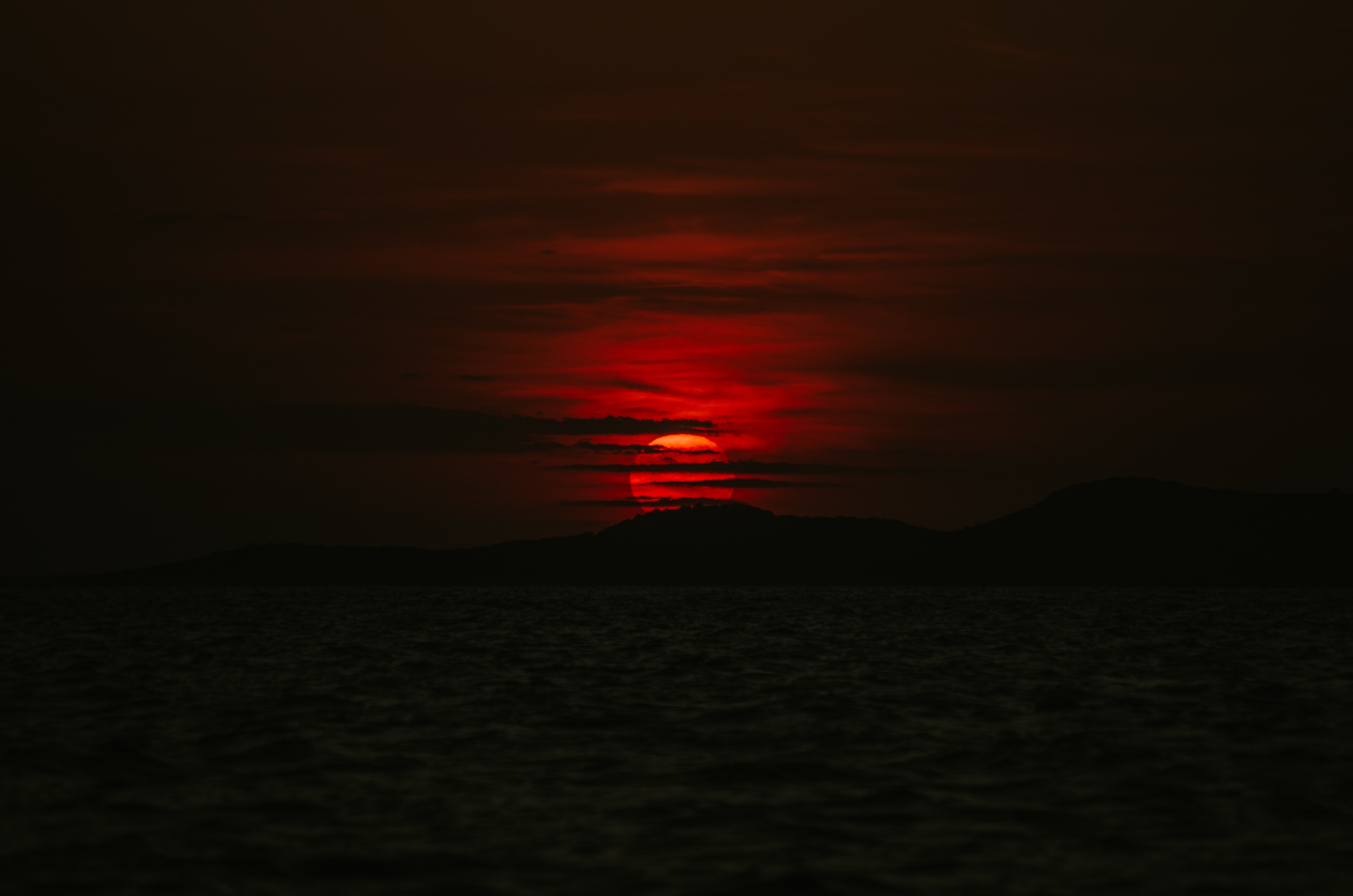 Mountains Red Sun Dark Sunset Sun Sea Outdoors Ibiza 4751x3147