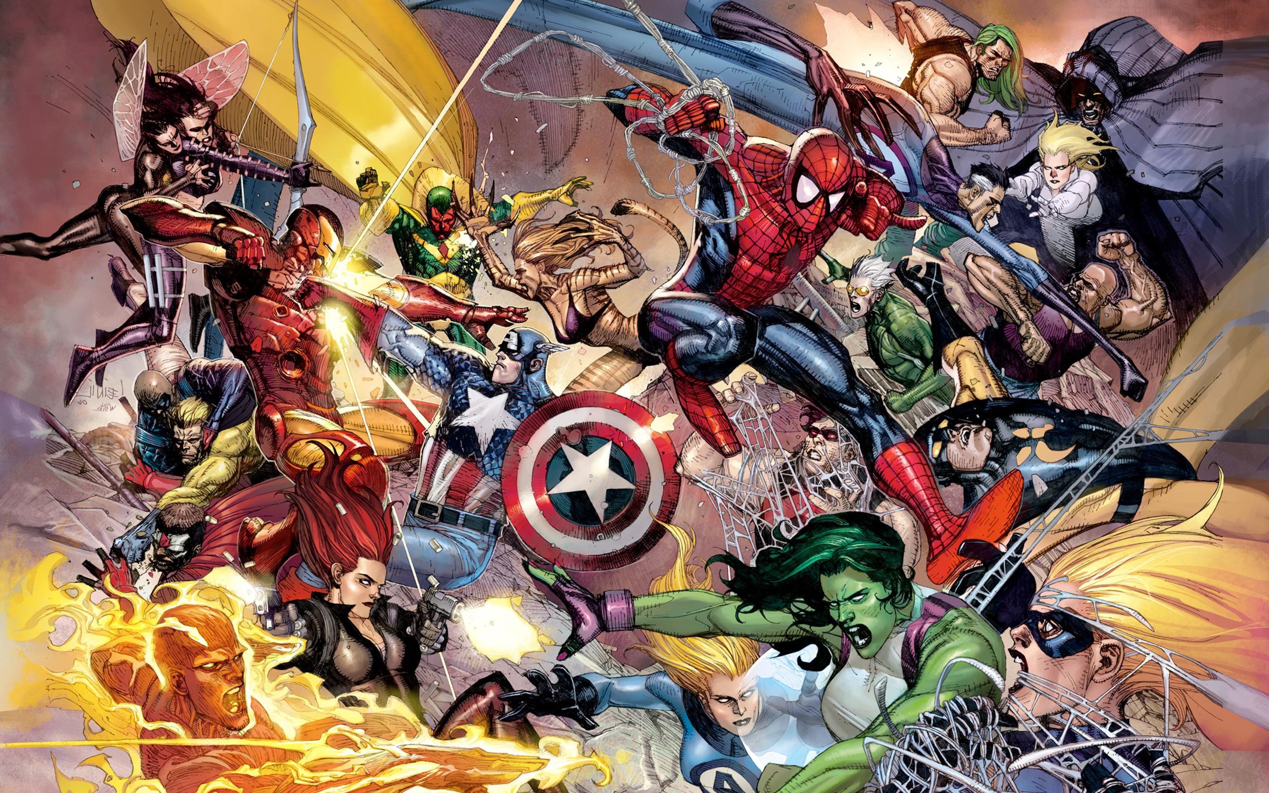 Fantastic Four Marvel Comics Iron Man She Hulk Human Torch The Vision Janet Van Dyne Spider Man Capt 2560x1600