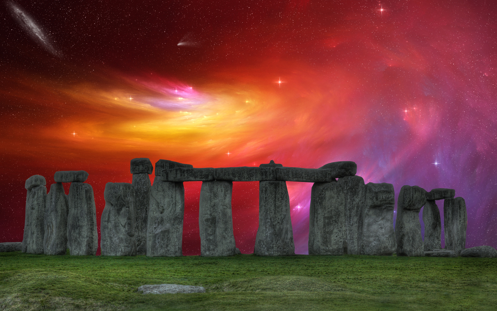 Stonehenge Sky Nebula Orange Color Pink Stars 1920x1200