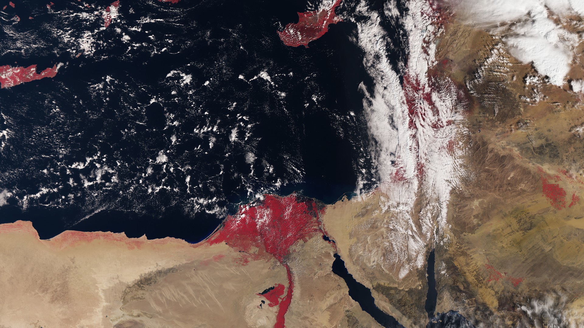 Satellite Imagery Mediterranean Sea Nile Egypt Israel 1920x1080