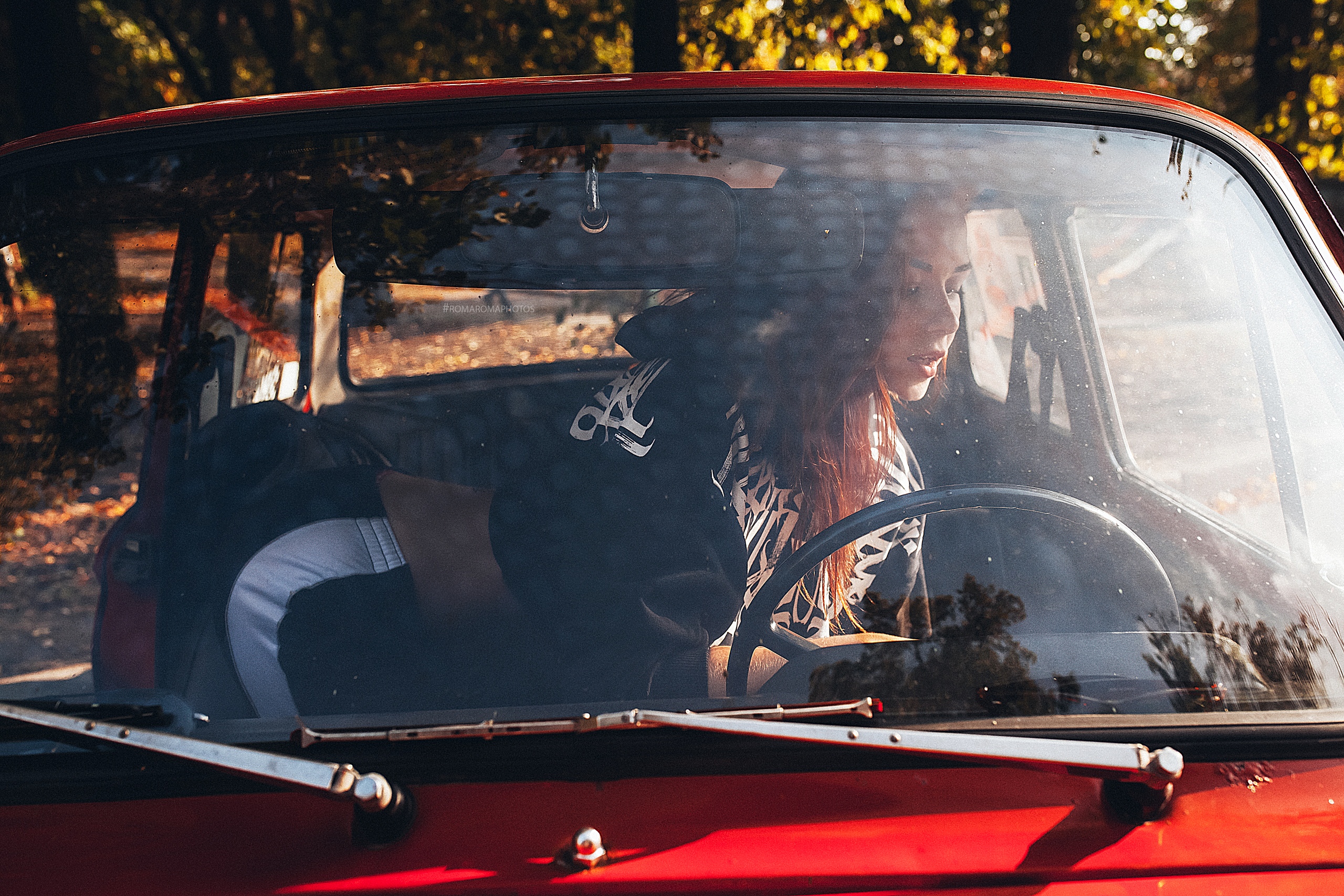 Inga Sunagatullina Women Model Portrait Inside A Car Open Door Sportswear Car Red Cars Redhead Women 2560x1707
