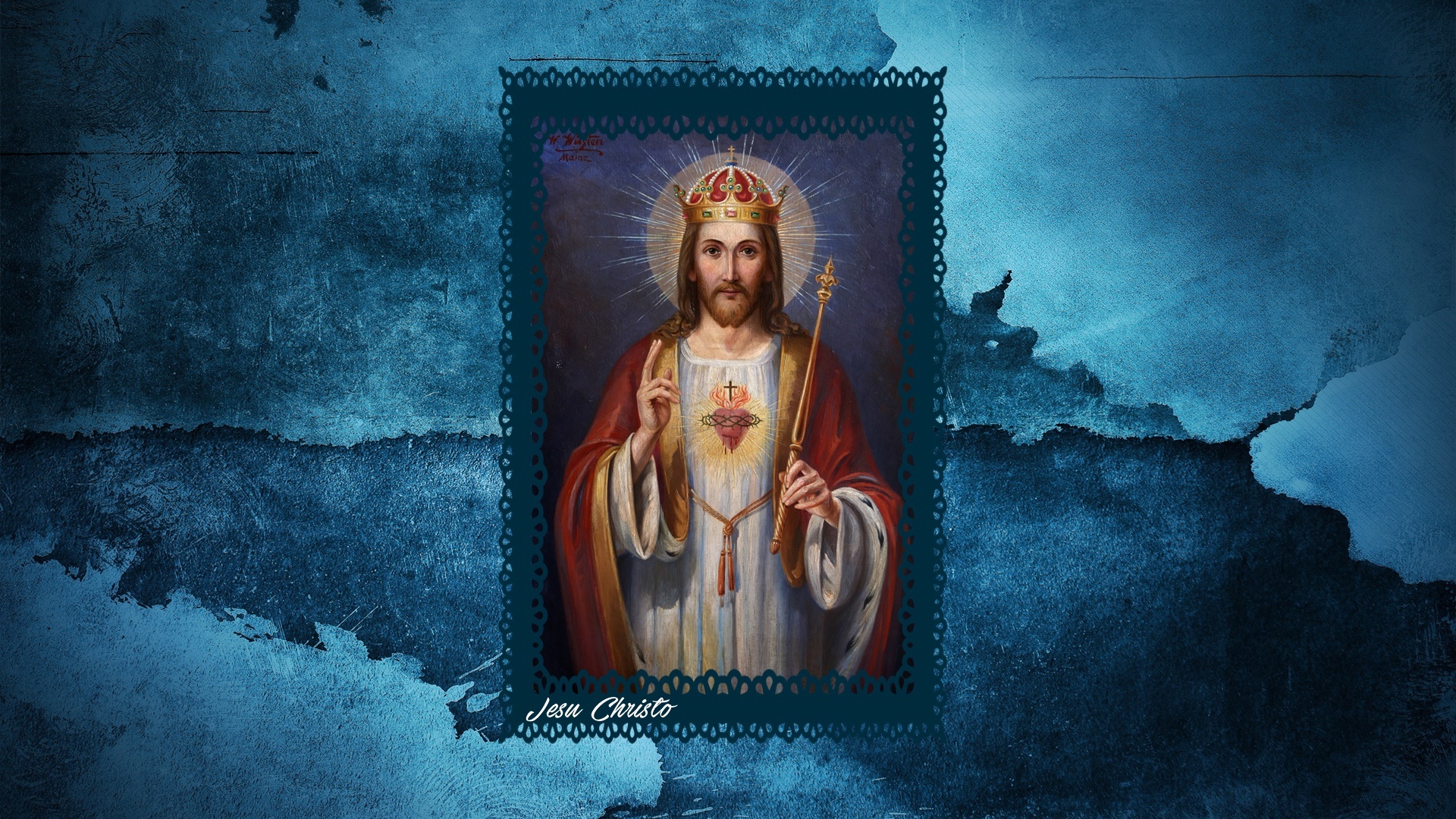 Latin Jesus Christ Picture Frames Crown Religious Christianity Blue 1920x1080
