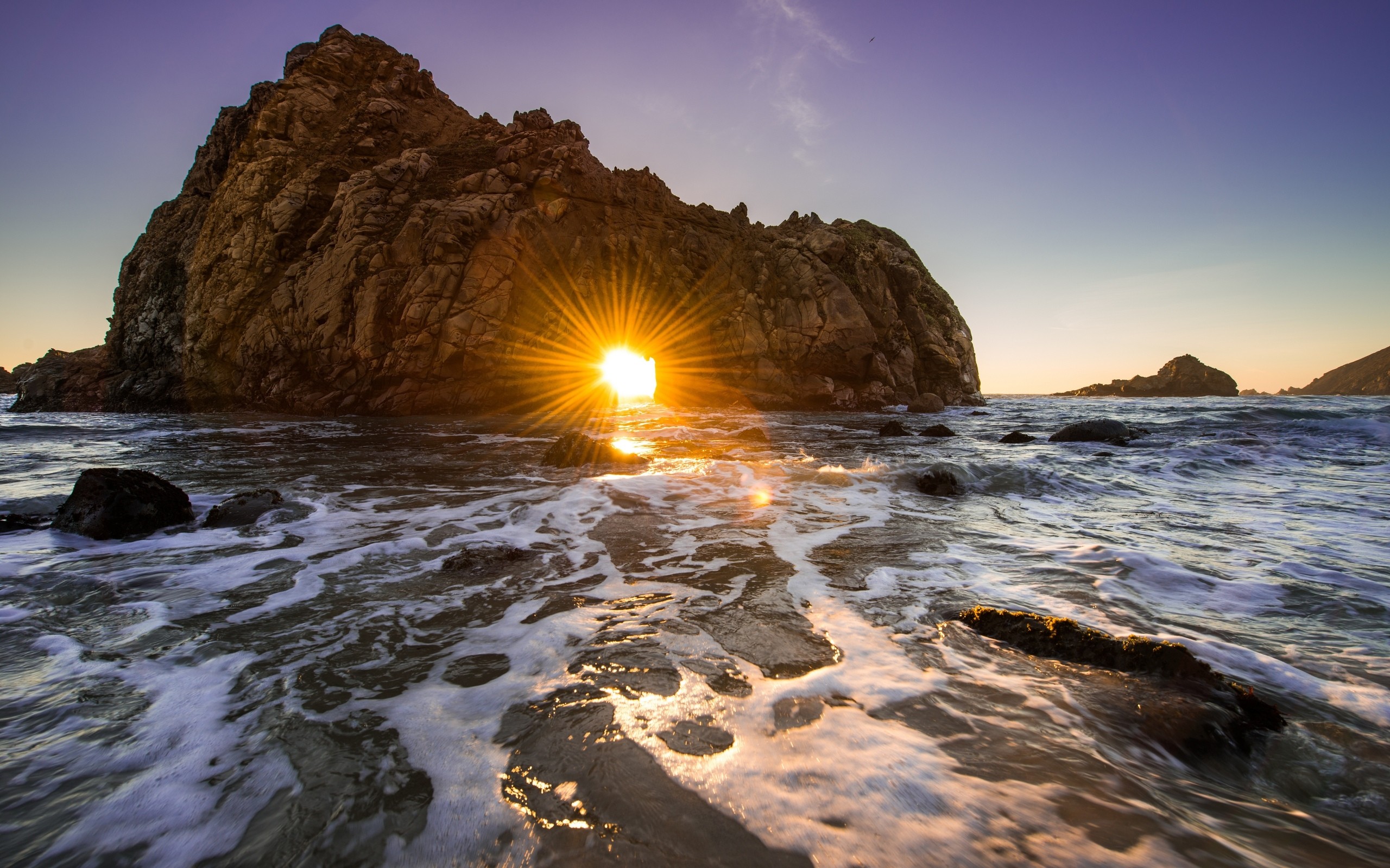 Nature Sunset Sea Waves Sunlight Rock Sea Sunlight Nature Pfeiffer Beach California 2560x1600