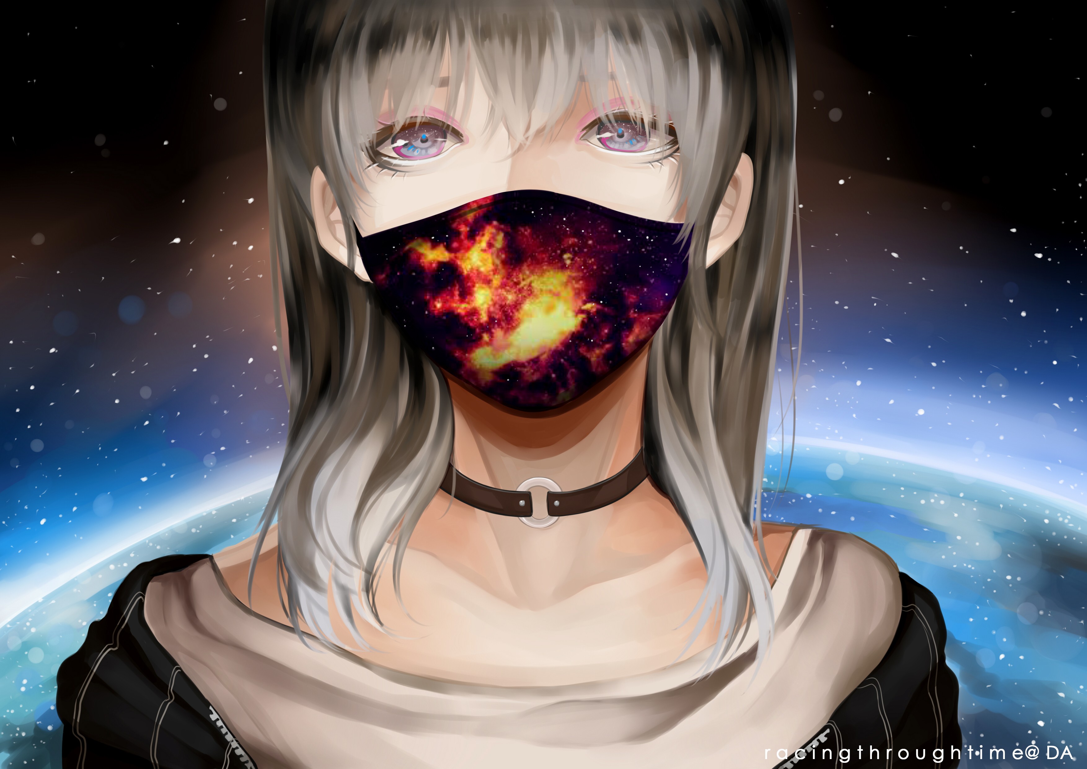 Space Bandanas Blue Eyes Looking At Viewer Earth 3507x2480