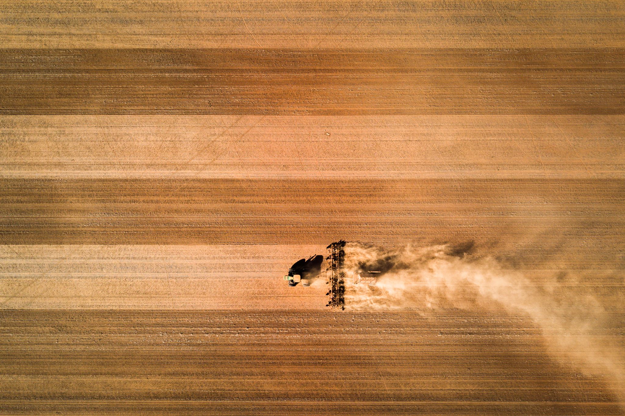 Tractors Farmers Field Aerial View Heavy Equipment 2048x1365