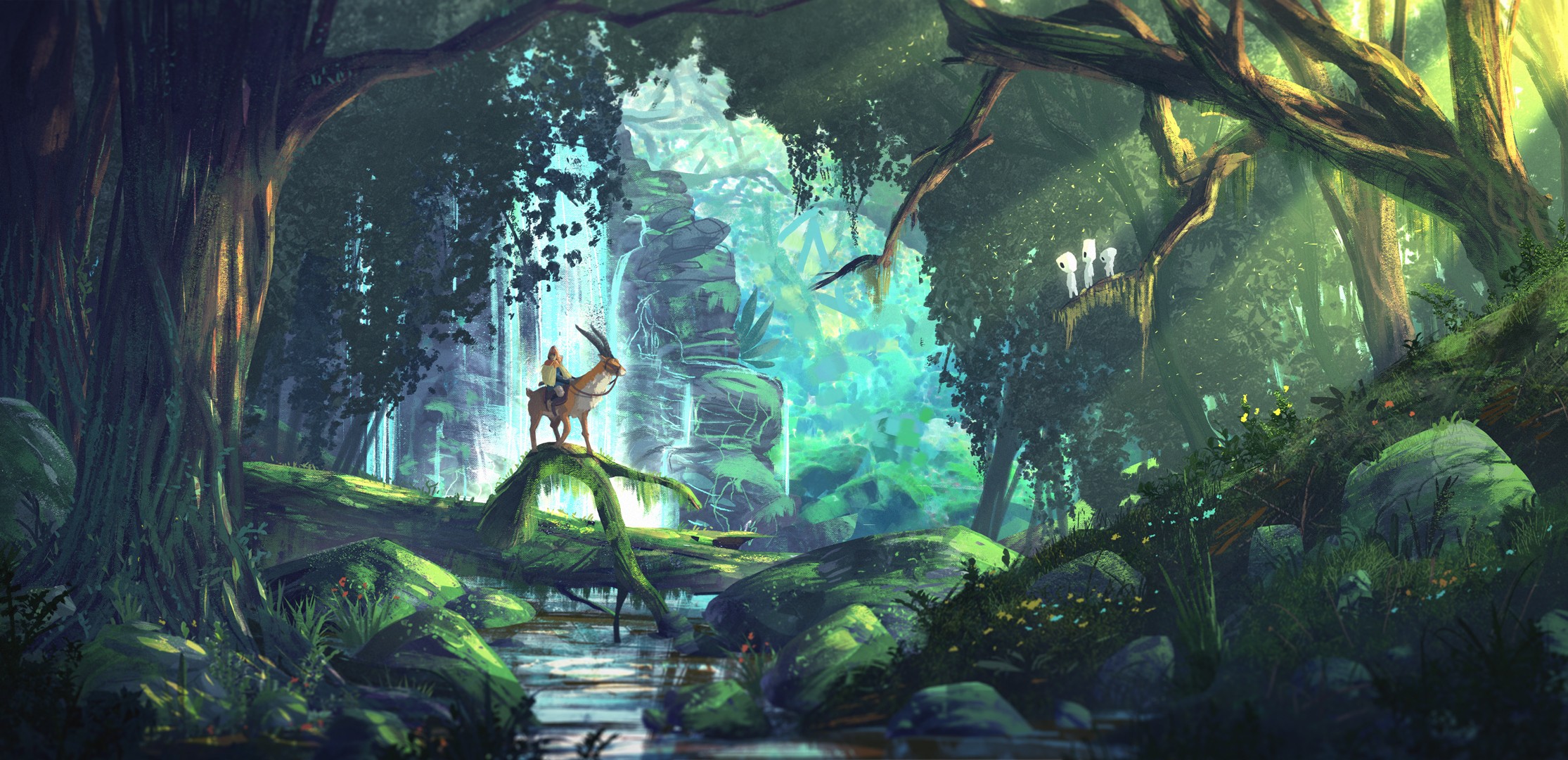 Fantasy Art Anime Forest Princess Mononoke Studio Ghibli Ashitaka 2230x1080