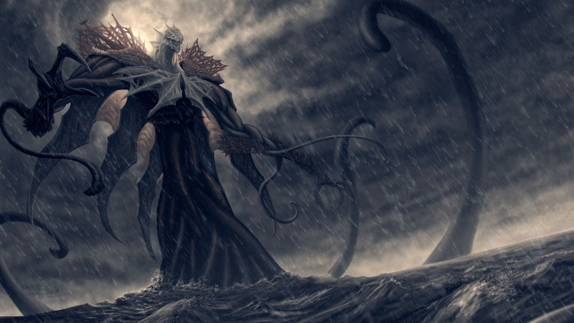 Kraken Fantasy Art Creature Sea Rain Giant 1920x1080