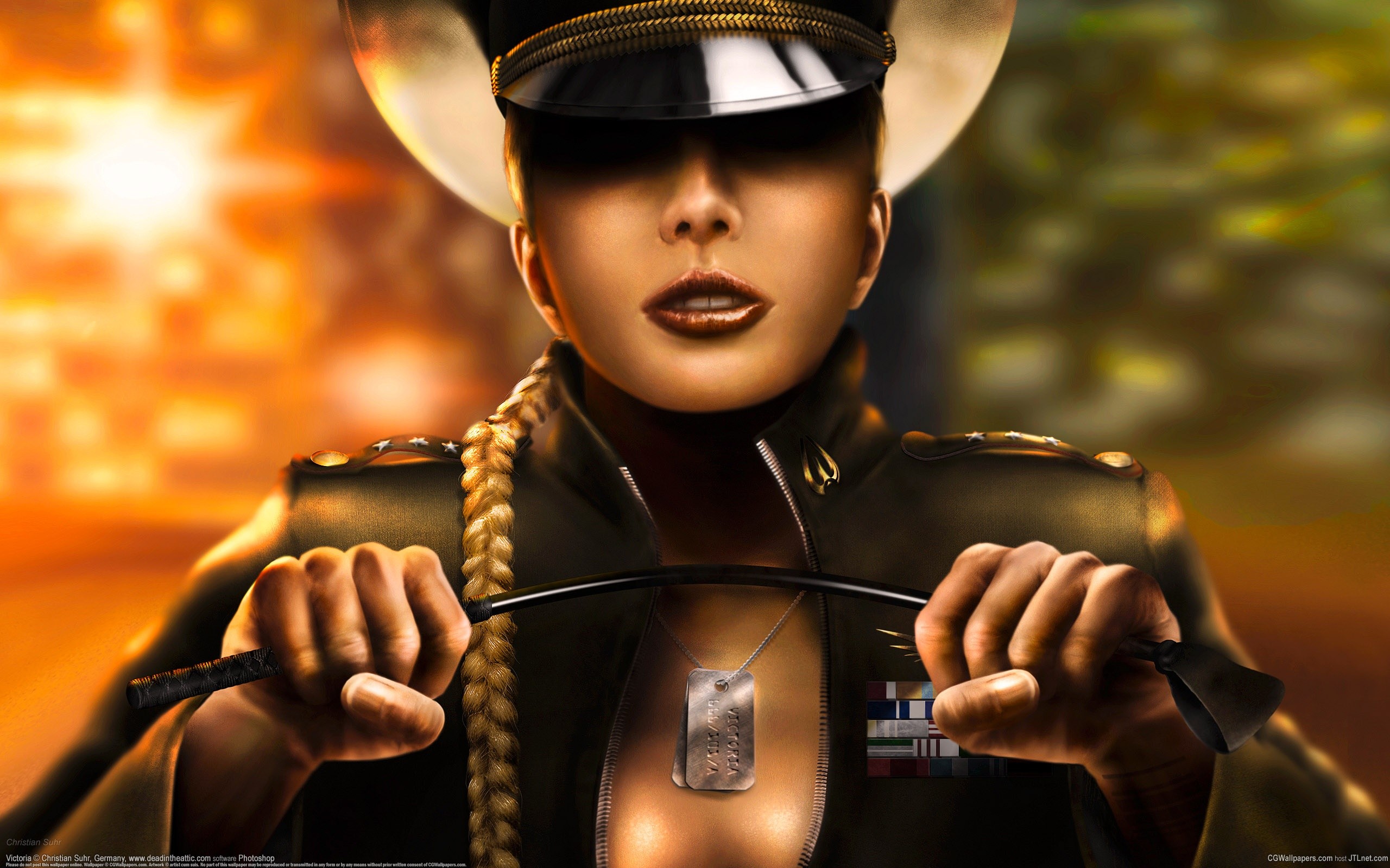 Fantasy Art Artwork Digital Art Science Fiction Blonde Visors Lipstick Badge Sticks 2560x1600