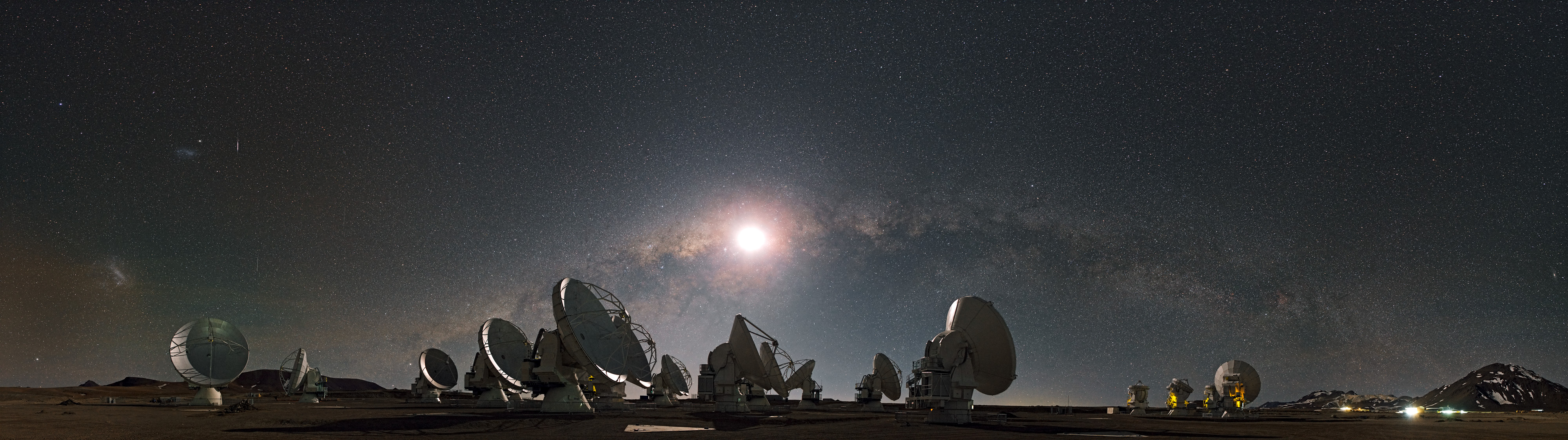 Panorama Panoramas Milky Way Stars Chile Atacama Desert ALMA Observatory Telescope Photography Space 4000x1122