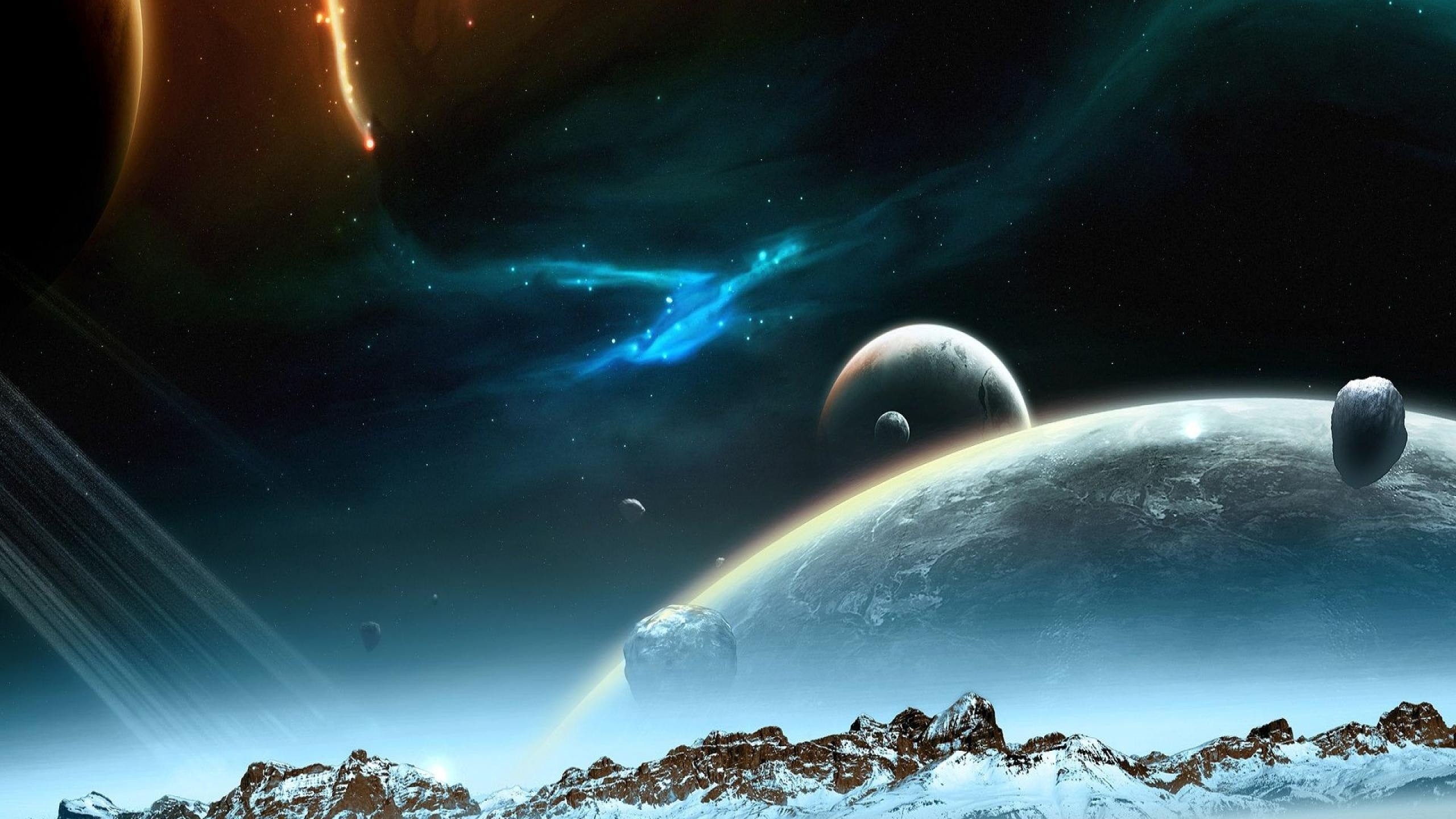Digital Art 3D Taenaron Space Planet Stars 2560x1440