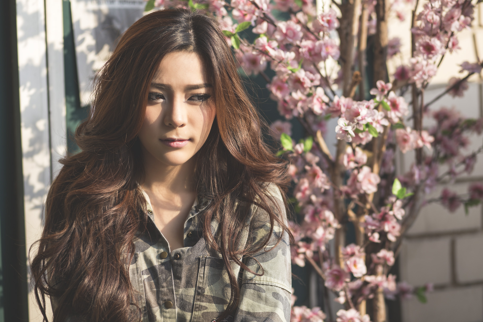 Girl Model Asian Hair Blossom Khaki 2048x1366