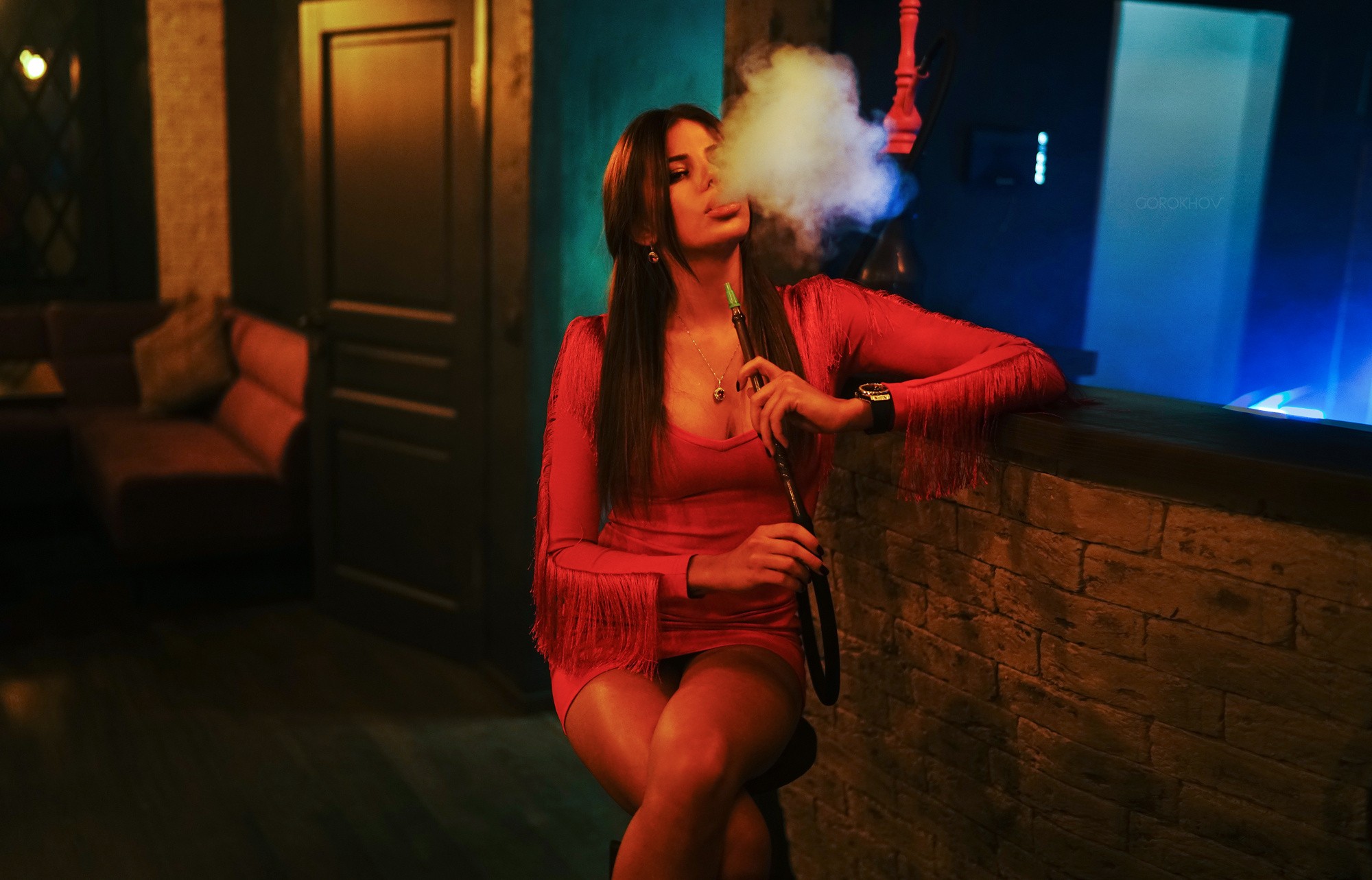 Women Smoke Long Hair Ivan Gorokhov Shisha Hookah 2000x1283