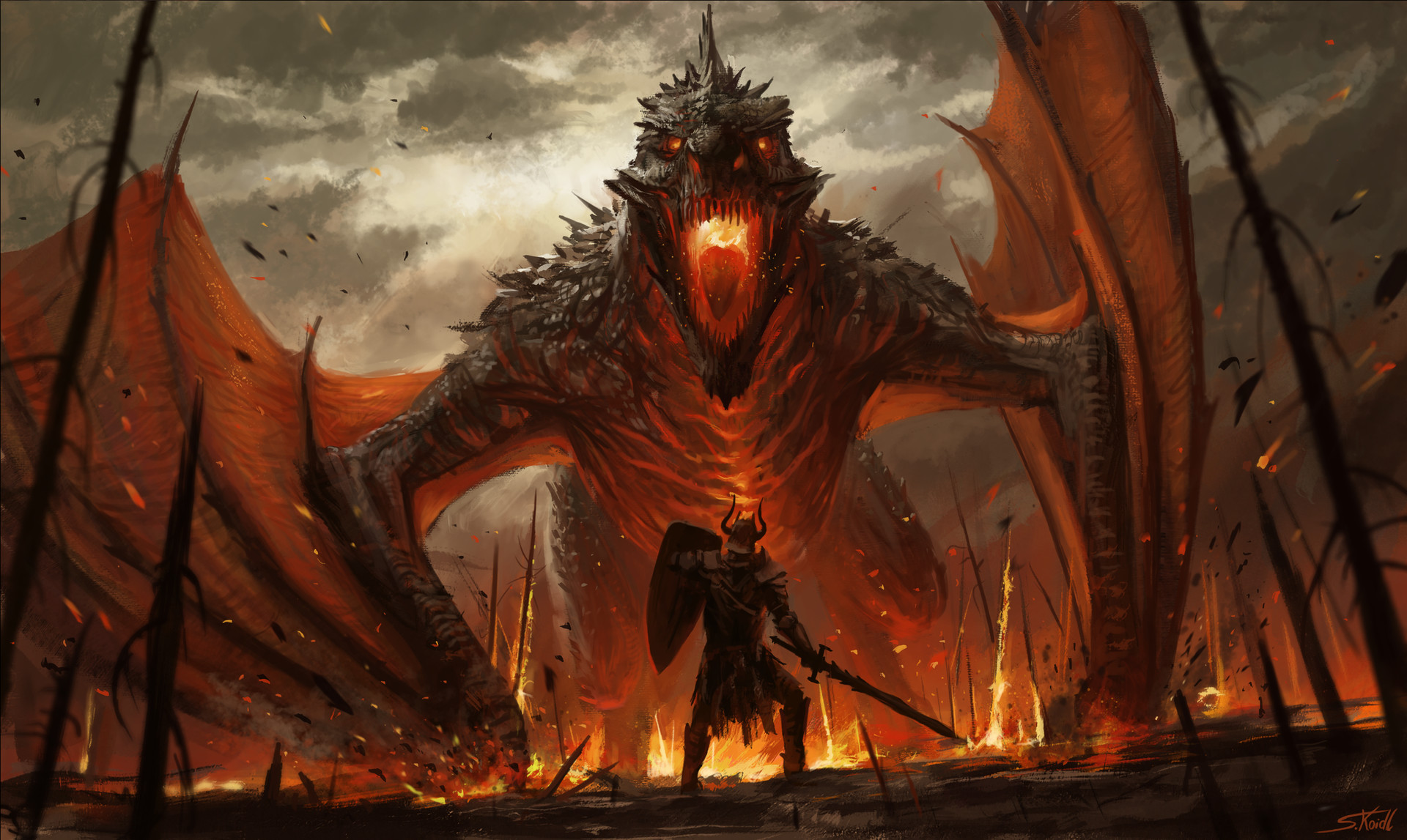 Digital Art Warrior Dragon Fire Giant Stefan Koidl Low Angle 1920x1147
