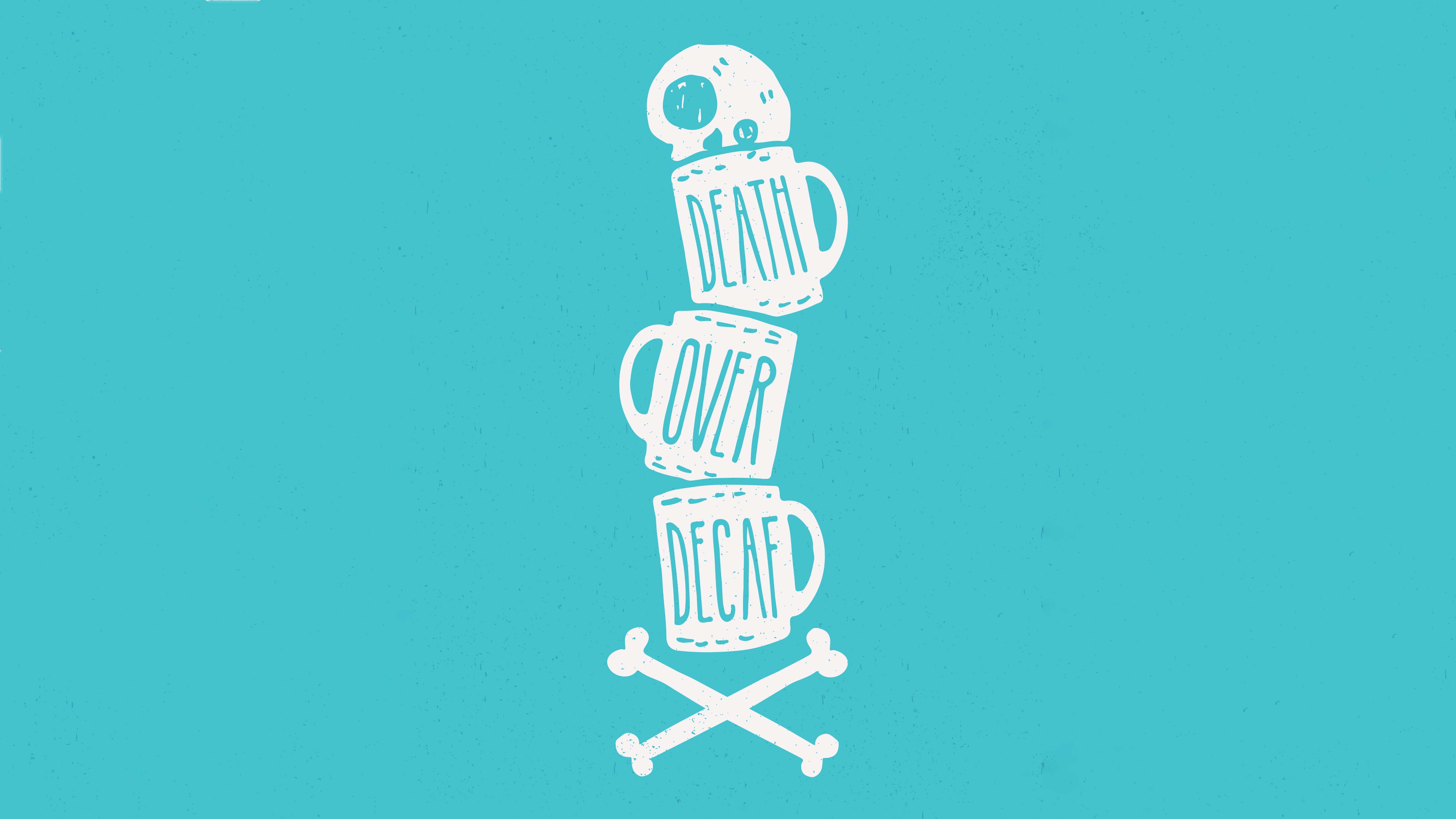 Illustration Blue Background Coffee Mugs Humor Skull And Bones Minimalism Skull Cyan Cyan Background 5120x2880