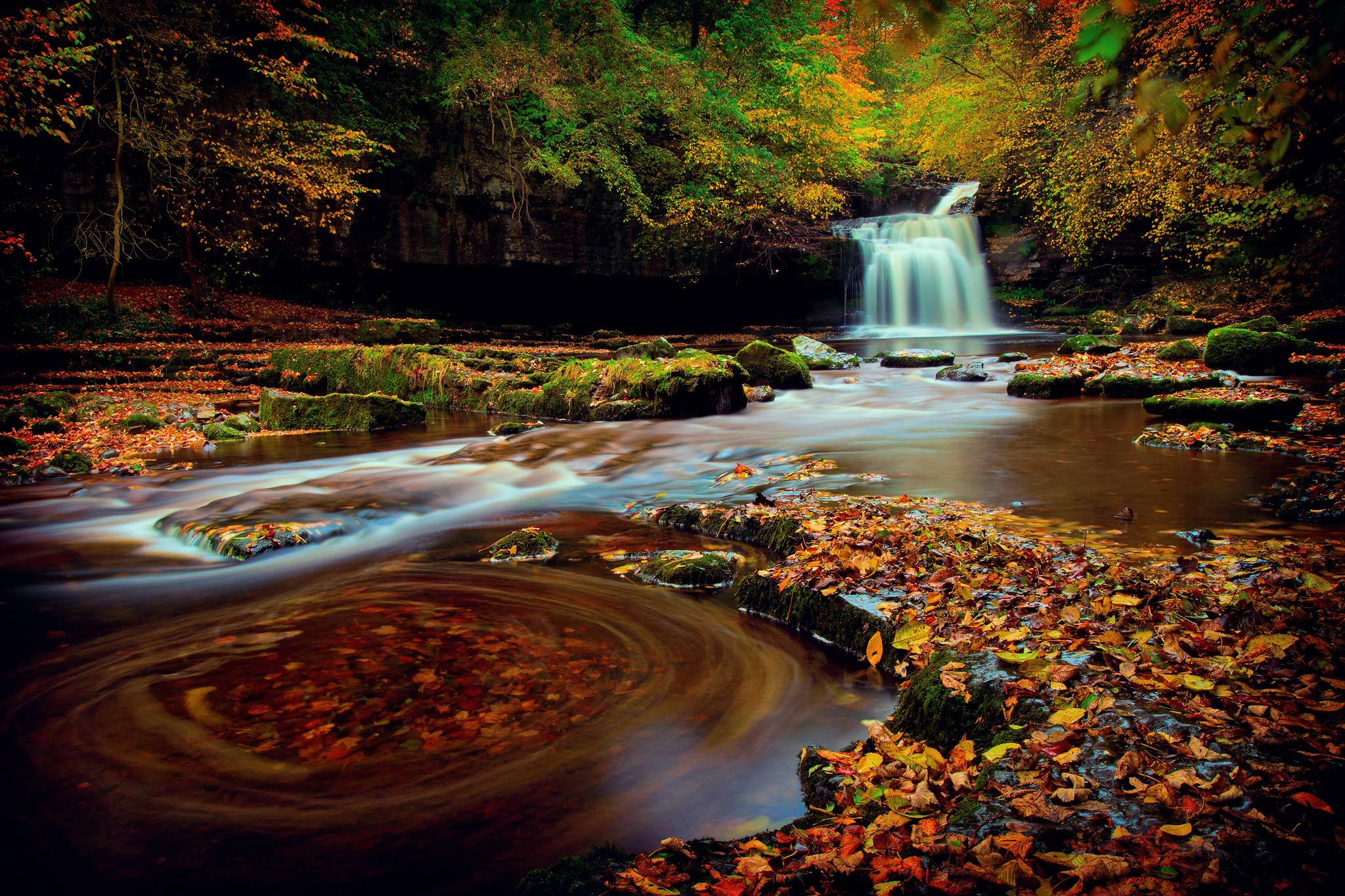 Waterfall Fall Leaf Forest Creek 2048x1365