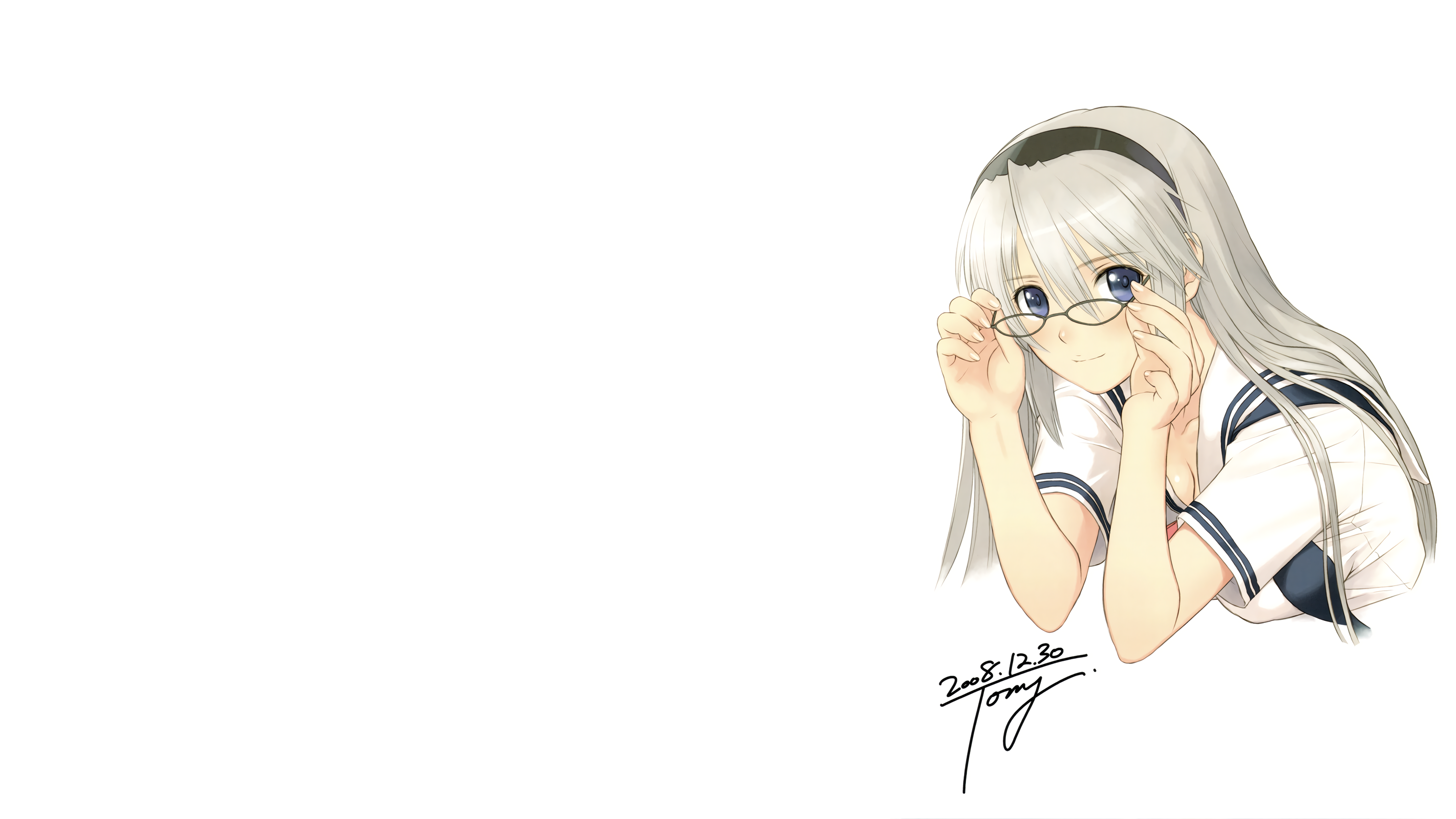 Anime Girls White Background Schoolgirl Glasses Sakagami Tomoyo Clannad 2844x1600