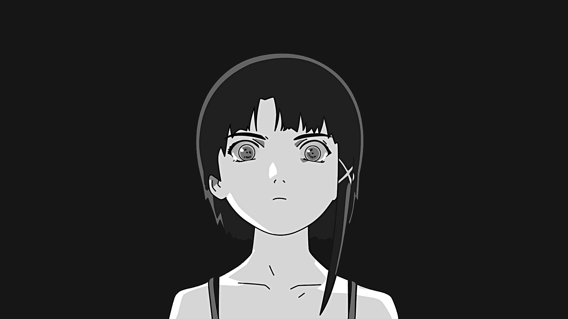 Serial Experiments Lain Lain Iwakura Simple Background Monochrome Anime Girls Anime Face Wallpaper Resolution 19x1080 Id Wallha Com