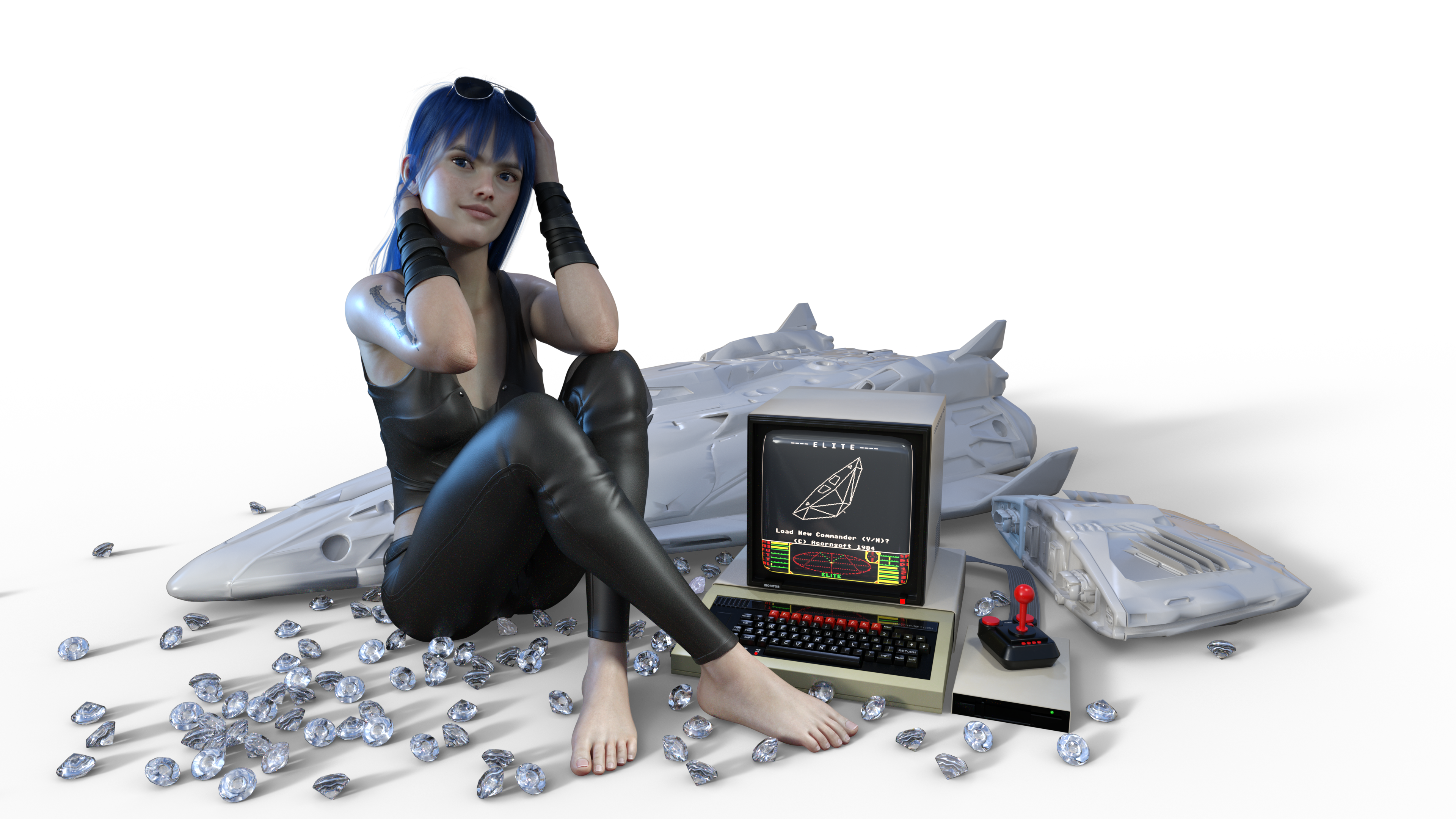 Elite Dangerous Kaydeen Isaak Commodore 64 Diamonds Ship Blue Hair E D PC Gaming Video Game Girls Ba 3840x2160