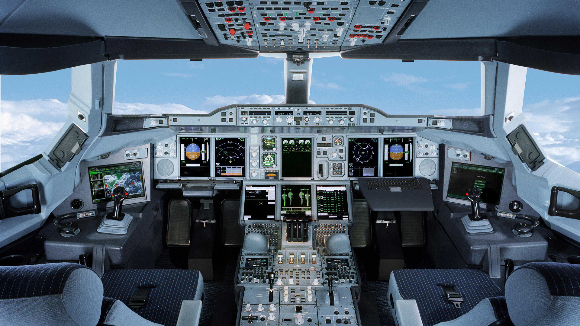 Airplane Technology Cockpit Chair Buttons Joystick Airbus A350 Airbus 1920x1080