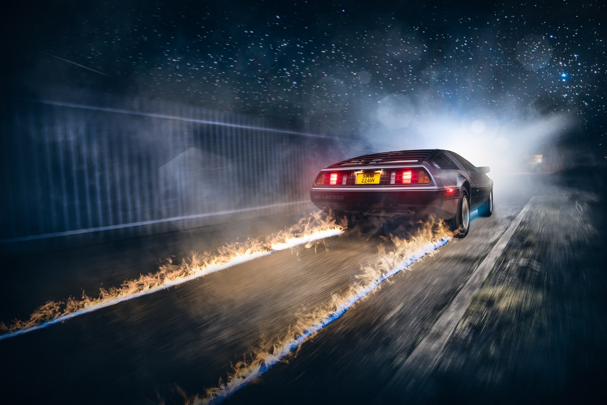 DeLorean Back To The Future Fire Race Cars Road Back To The Future Fire Time Travel DMC DeLorean 2000x1335