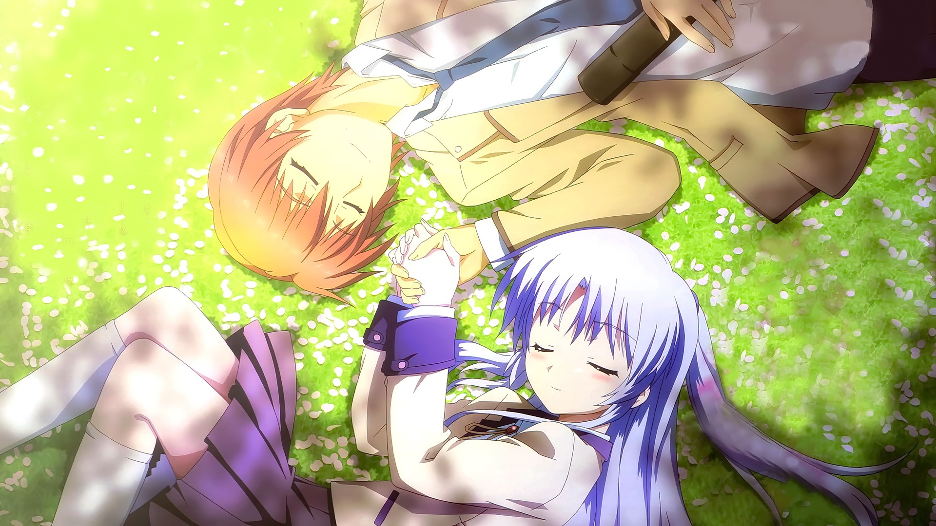 Anime Anime Girls Short Hair Long Hair Brunette Closed Eyes Sleeping School Uniform Angel Beats Tach 1920x1080