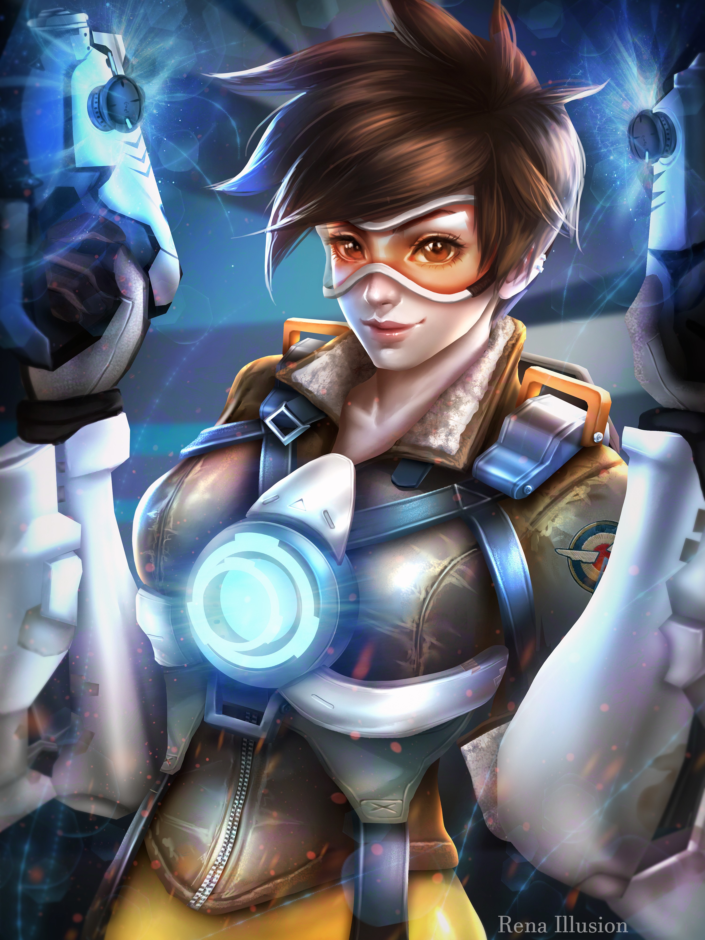 Anime Anime Girls Overwatch Tracer Overwatch Gun Weapon Short Hair Lena Oxton 3000x4000