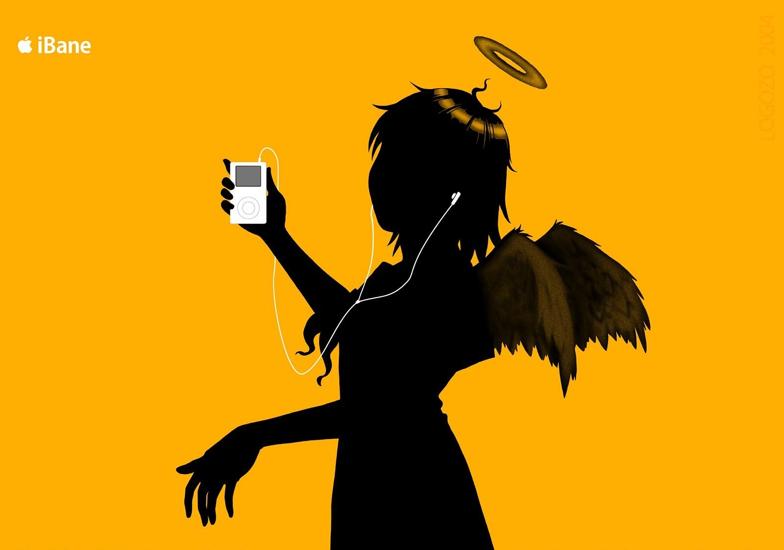Haibane Renmei Orange Background Ipod Rakka Headphones Wings Technology Silhouette 1599x1123