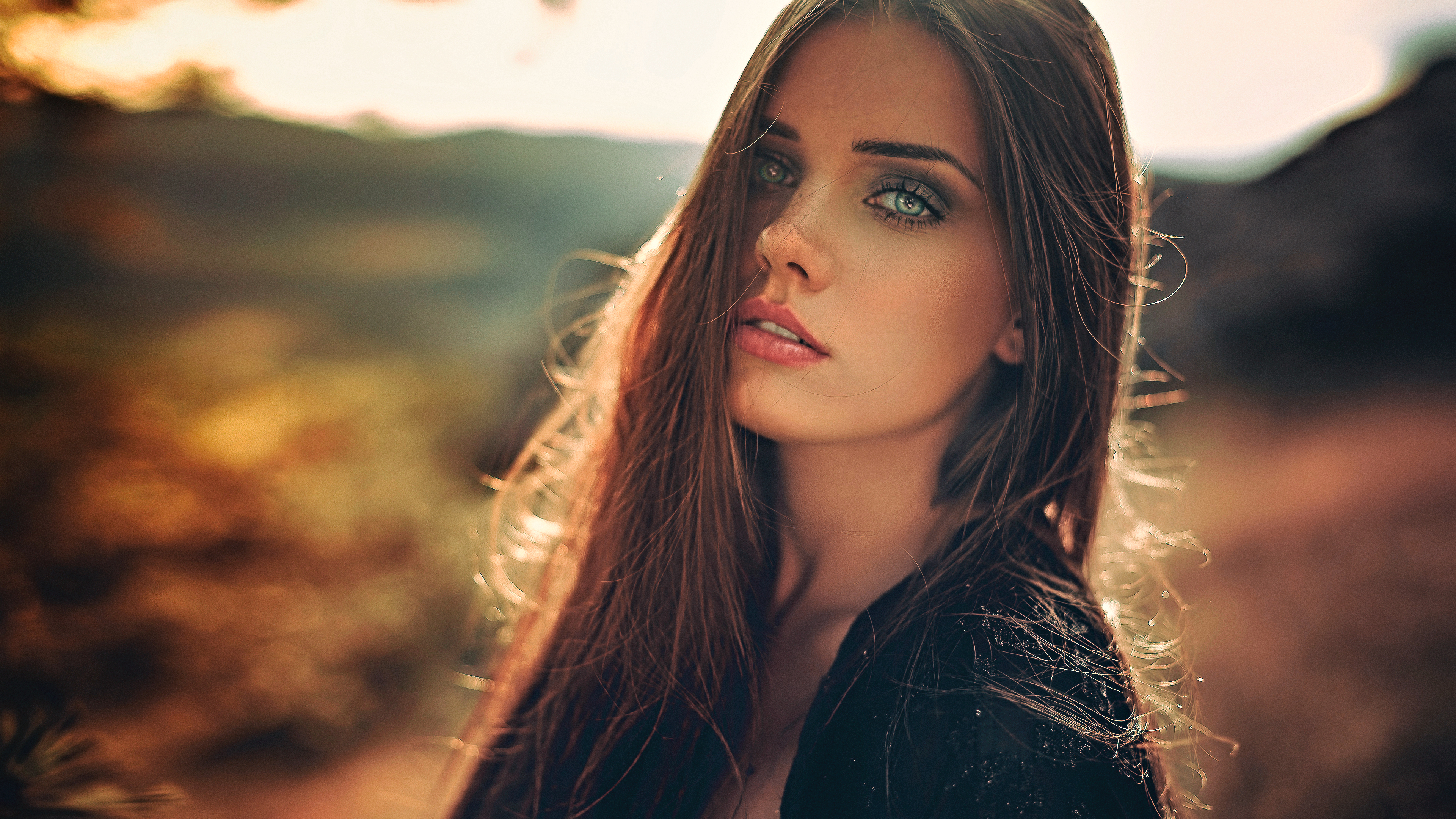 Looking At Viewer Model Portrait Women Photography Face Sunlight Depth Of Field Brunette Pink Lipsti 3840x2160