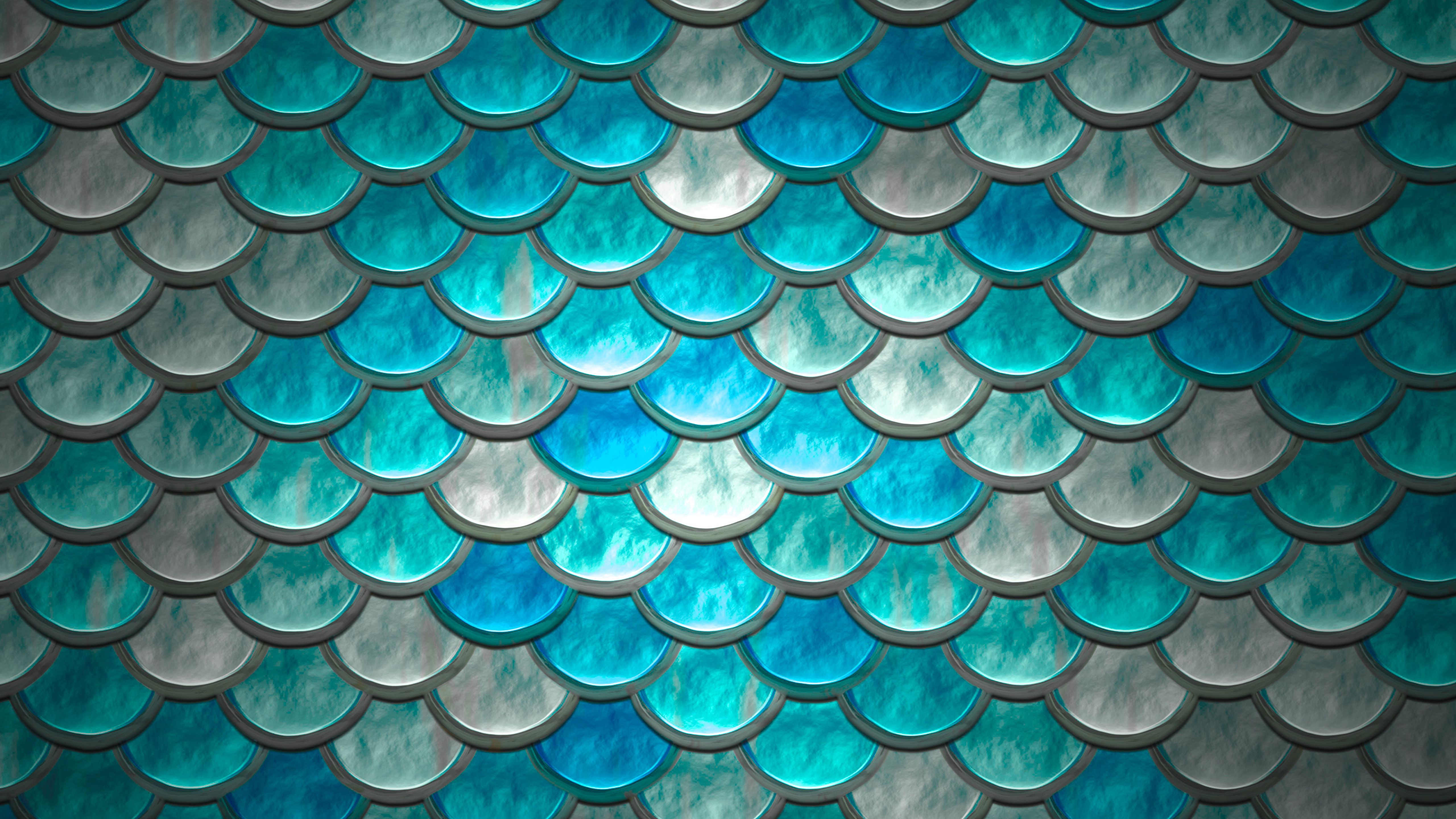 Abstract Mosaic Blue Turquoise Cyan Scales Pattern 5120x2880