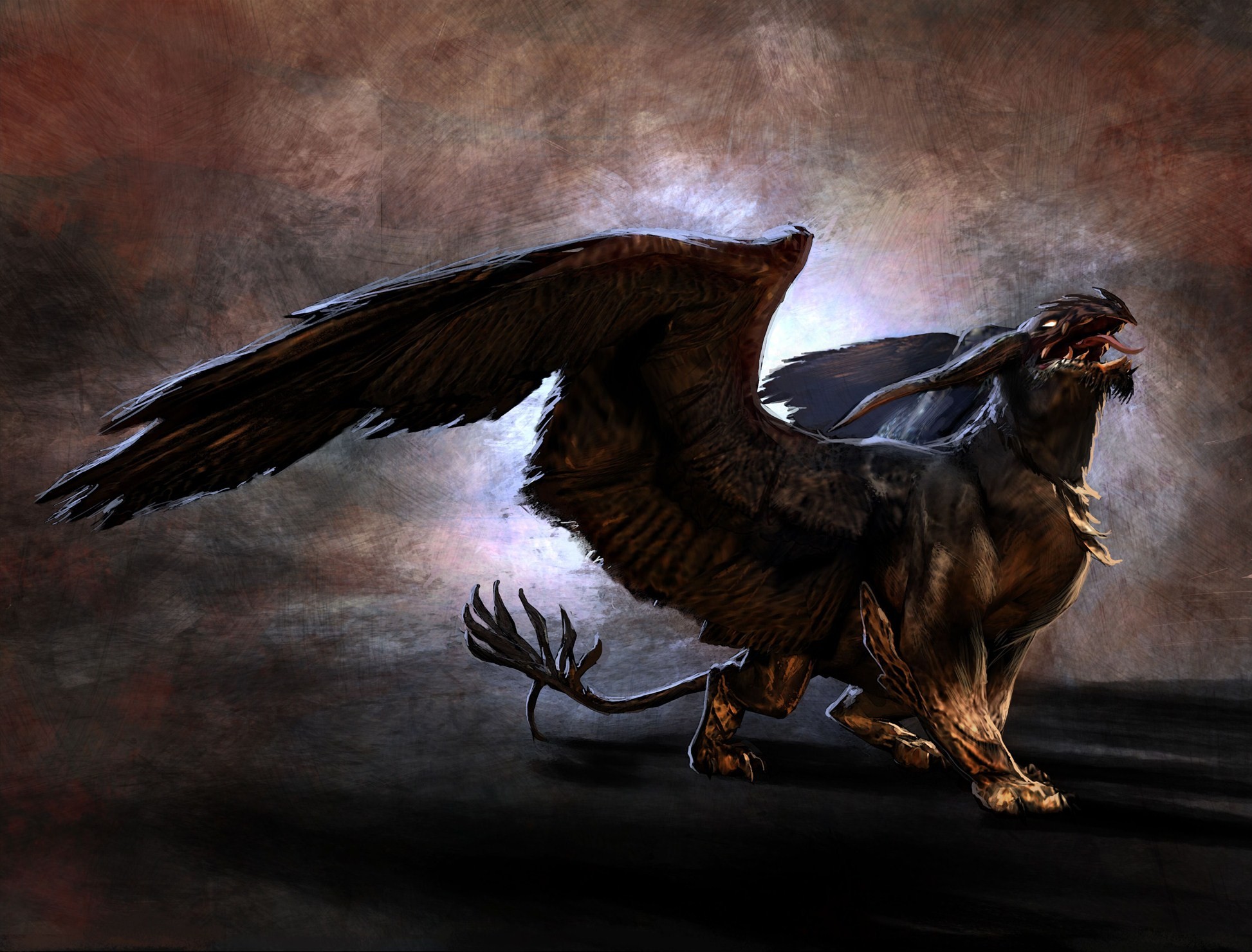 Fantasy Art Digital Art Artwork Creature Chimera Angry Roar Wings 1946x1480