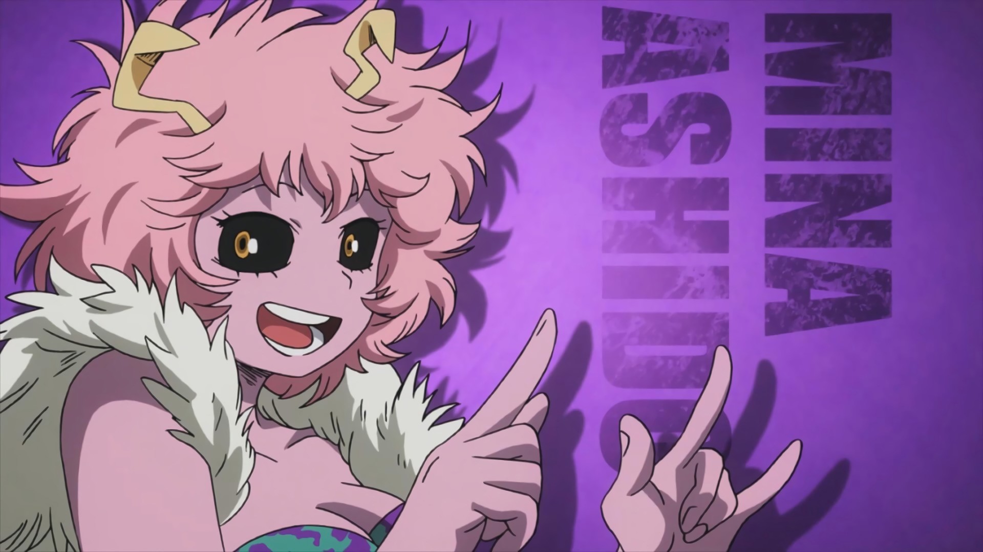 Boku No Hero Academia Anime Open Mouth Fingers Purple Background Mina Ashido Ashido Mina Black Scler 1920x1080